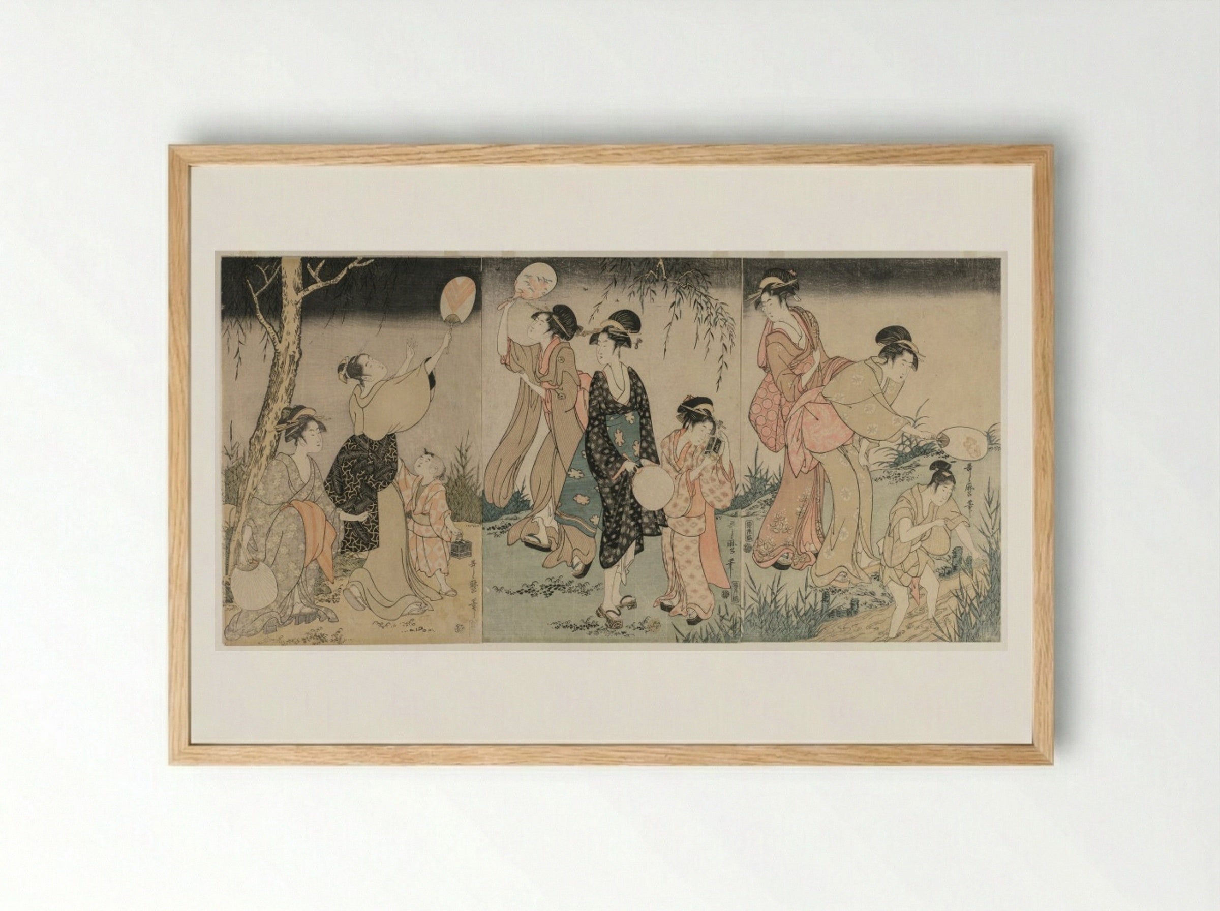 Catching Fireflies - Kitagawa Utamaro - Framed Print Wood