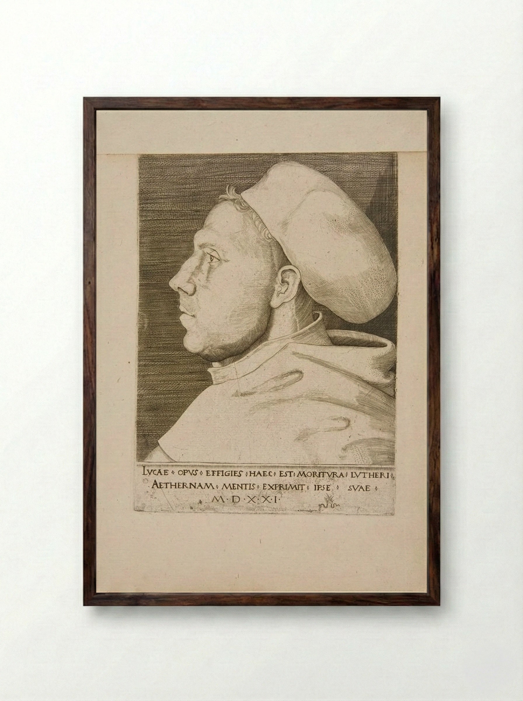 Martin Luther as an Augustinian Friar, with Cap - Lucas Cranach the Elder - Framed Print Dark Wood