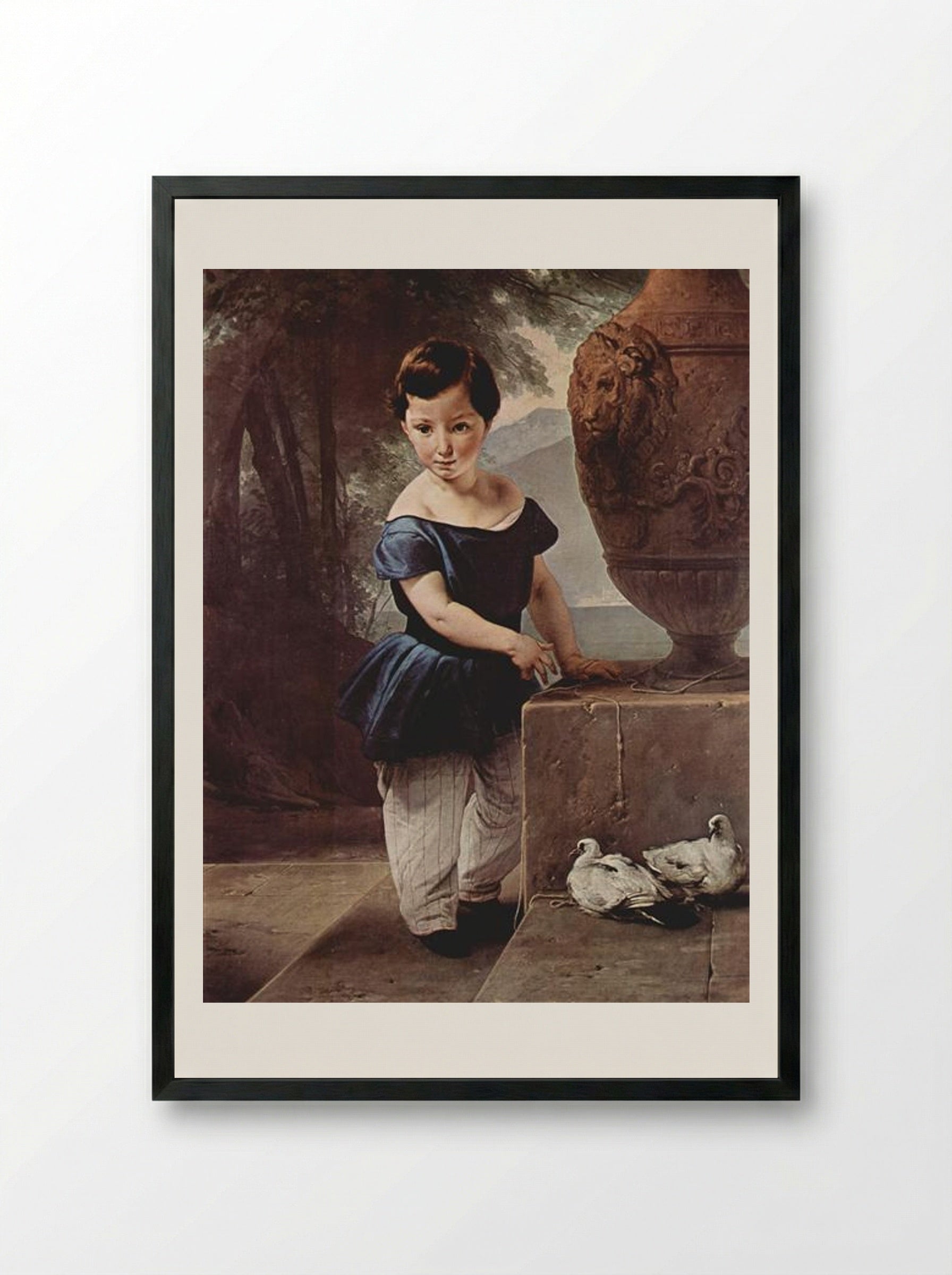 Portrait of Don Giulio Vigoni as a child - Francesco Hayez - Framed Print Black