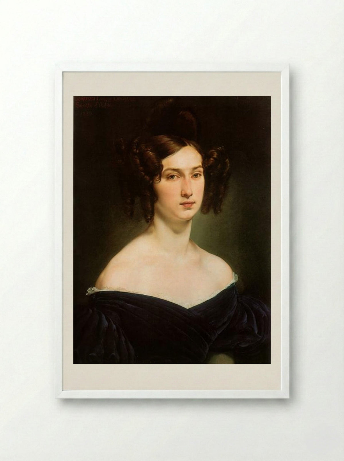 Portrait of Countess Luigia Douglas Scotti d'Adda - Francesco Hayez - Framed Print White
