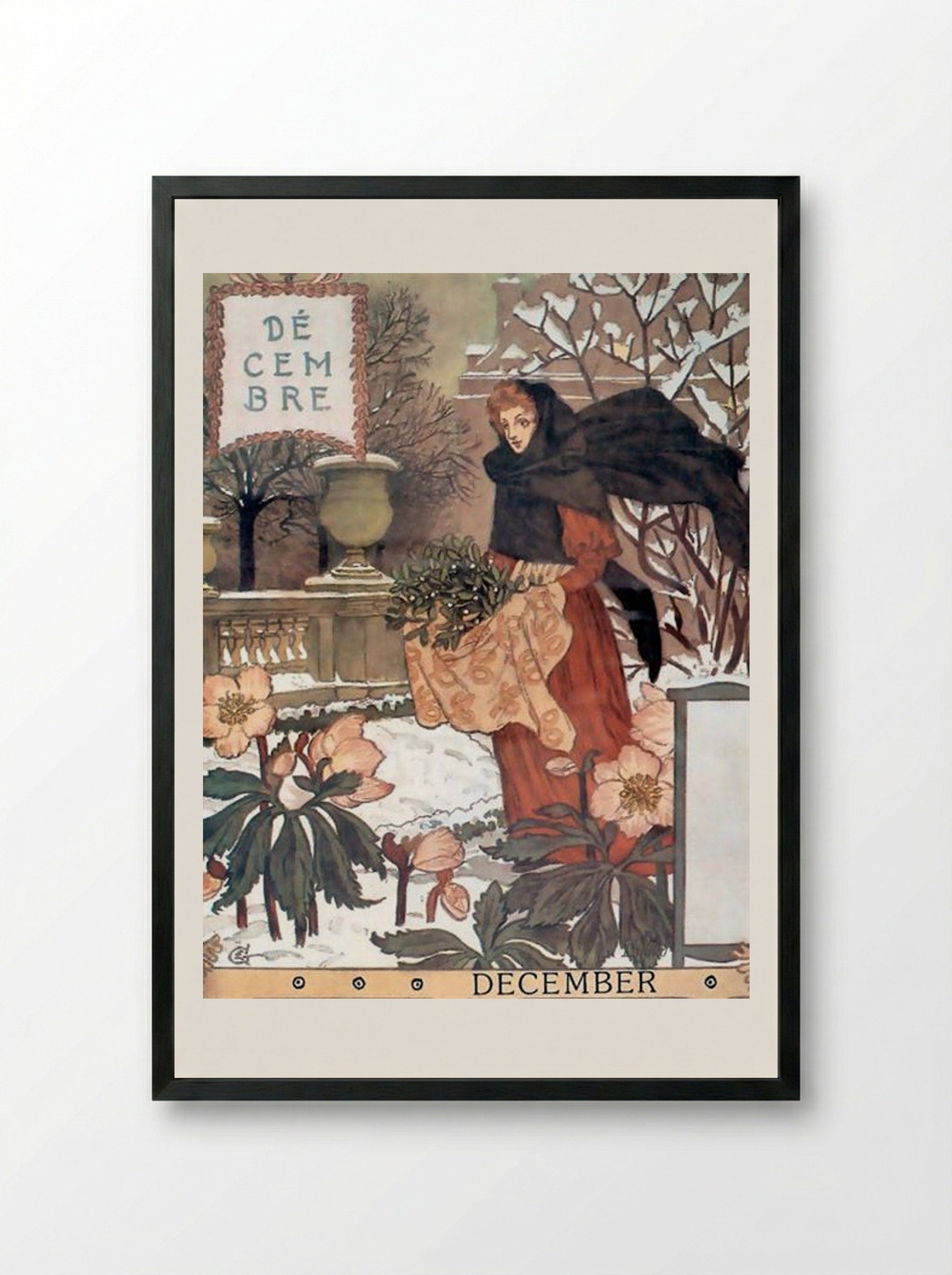 La Belle Jardinière - December - Eugène Grasset - Framed Print Black