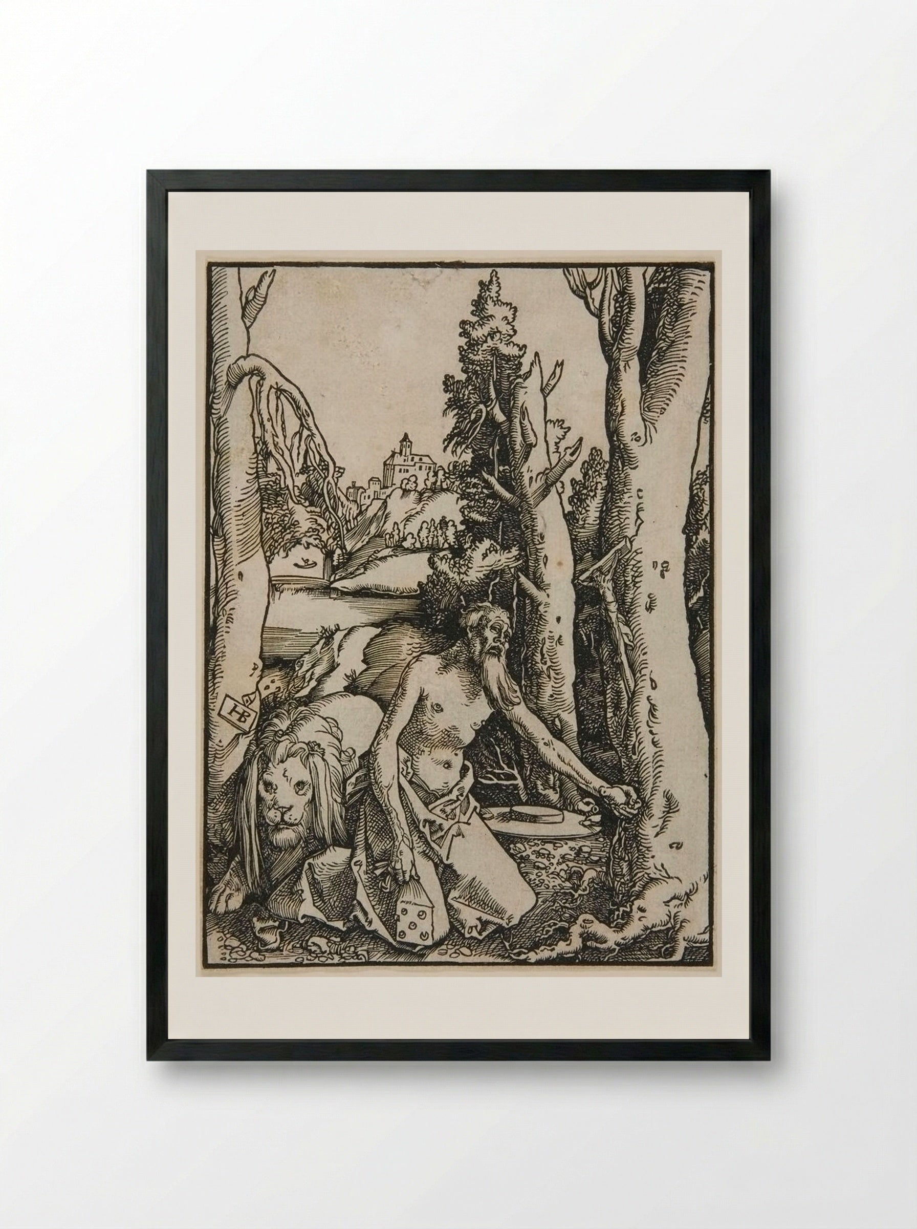 Saint Jerome in the Desert - Hans Baldung Grien - Framed Print Black