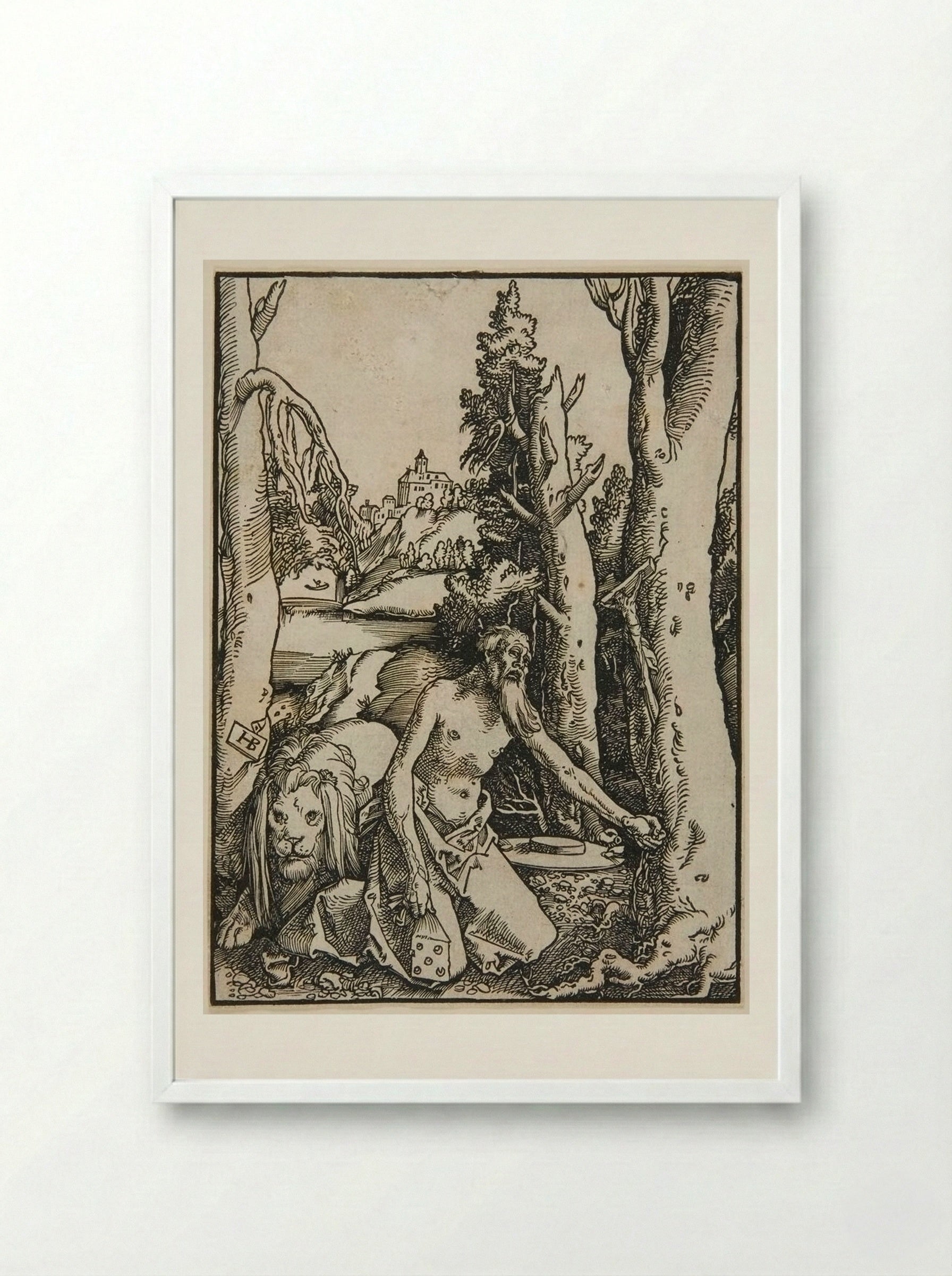 Saint Jerome in the Desert - Hans Baldung Grien - Framed Print White