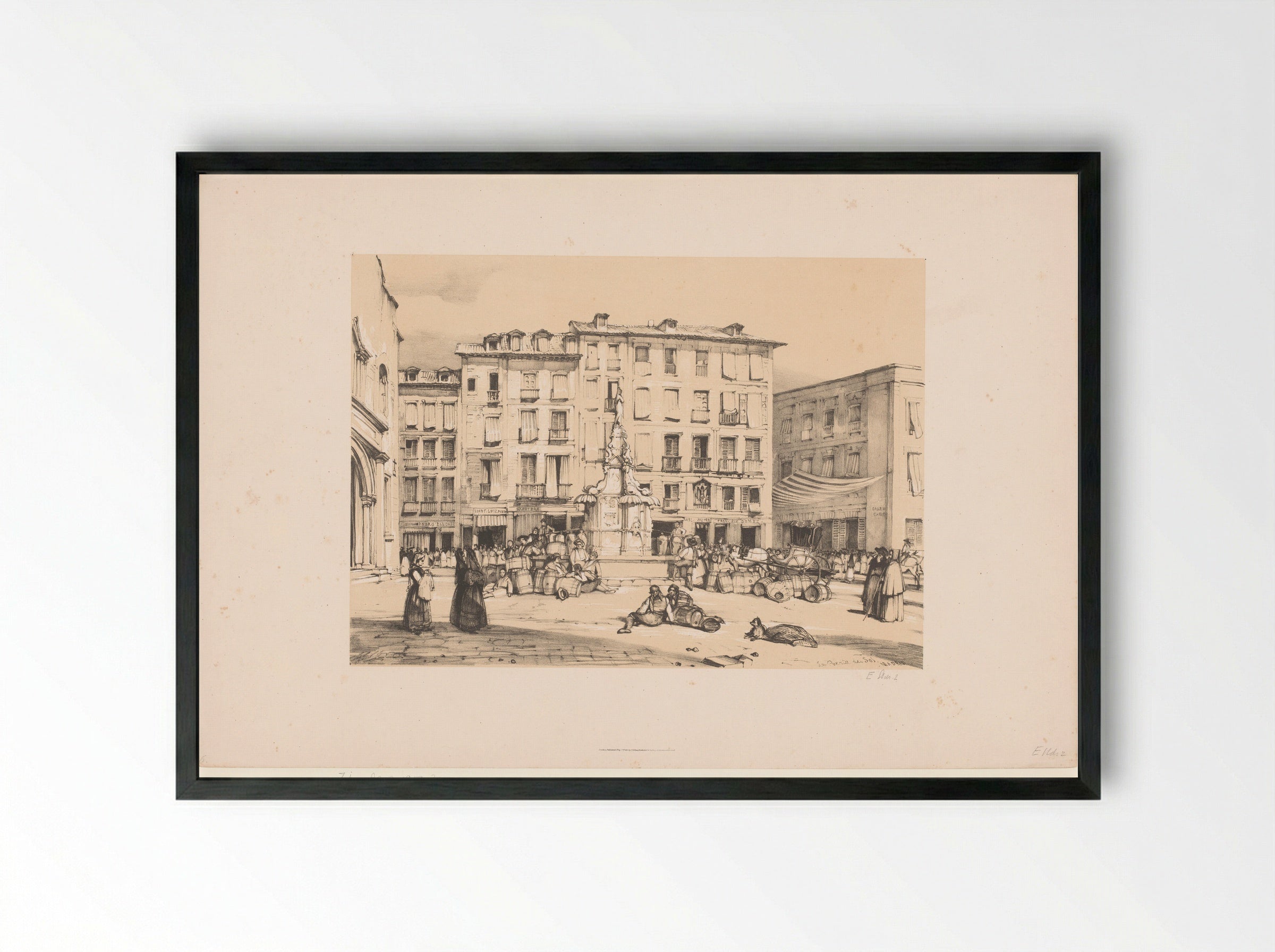 Schetsen van een reis naar Spanje: Puerta del Sol, te Madrid - John Frederick Lewis - Framed Print Black