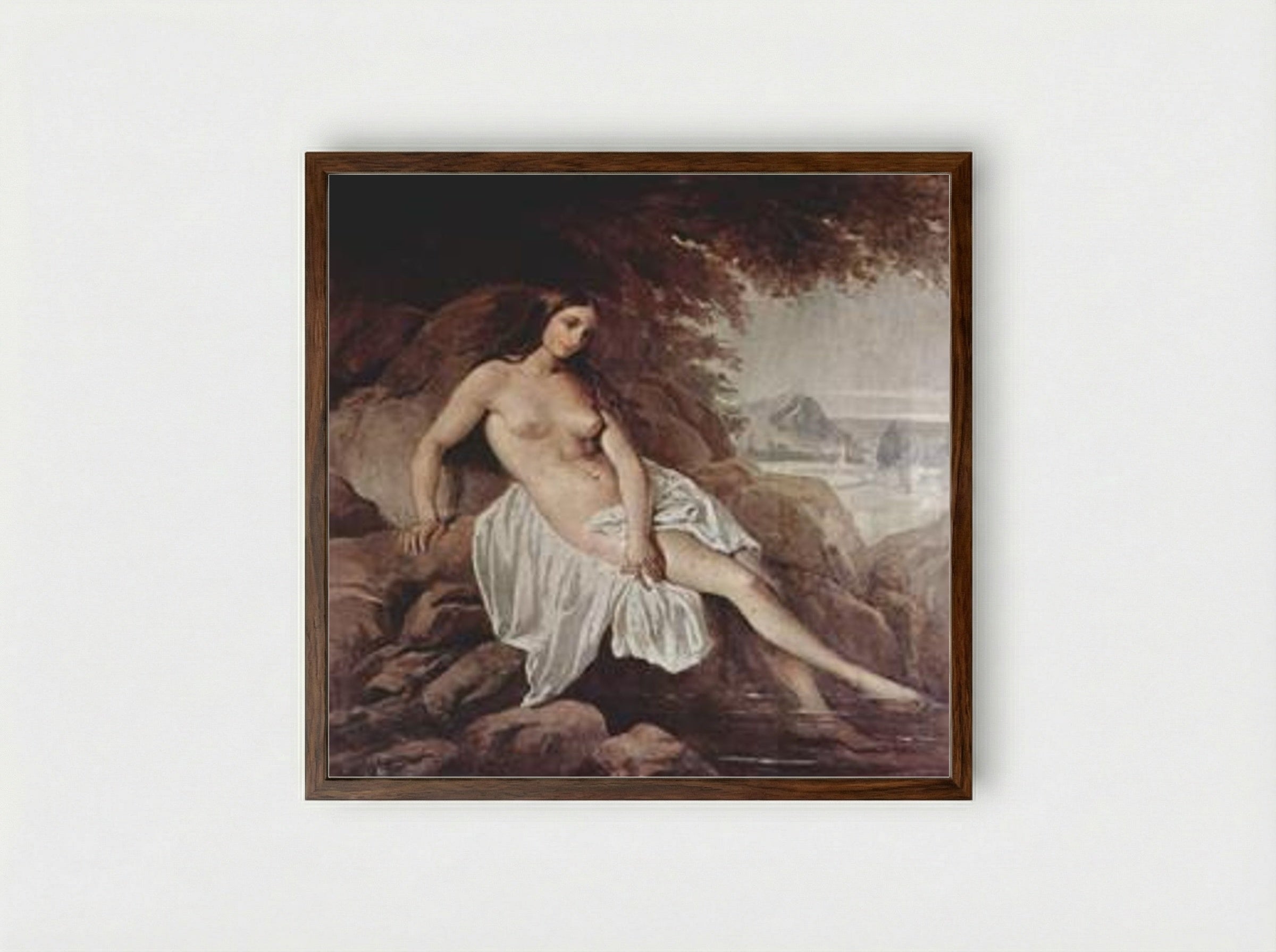 Badende (The Bather) - Francesco Hayez - Framed Print Dark Wood