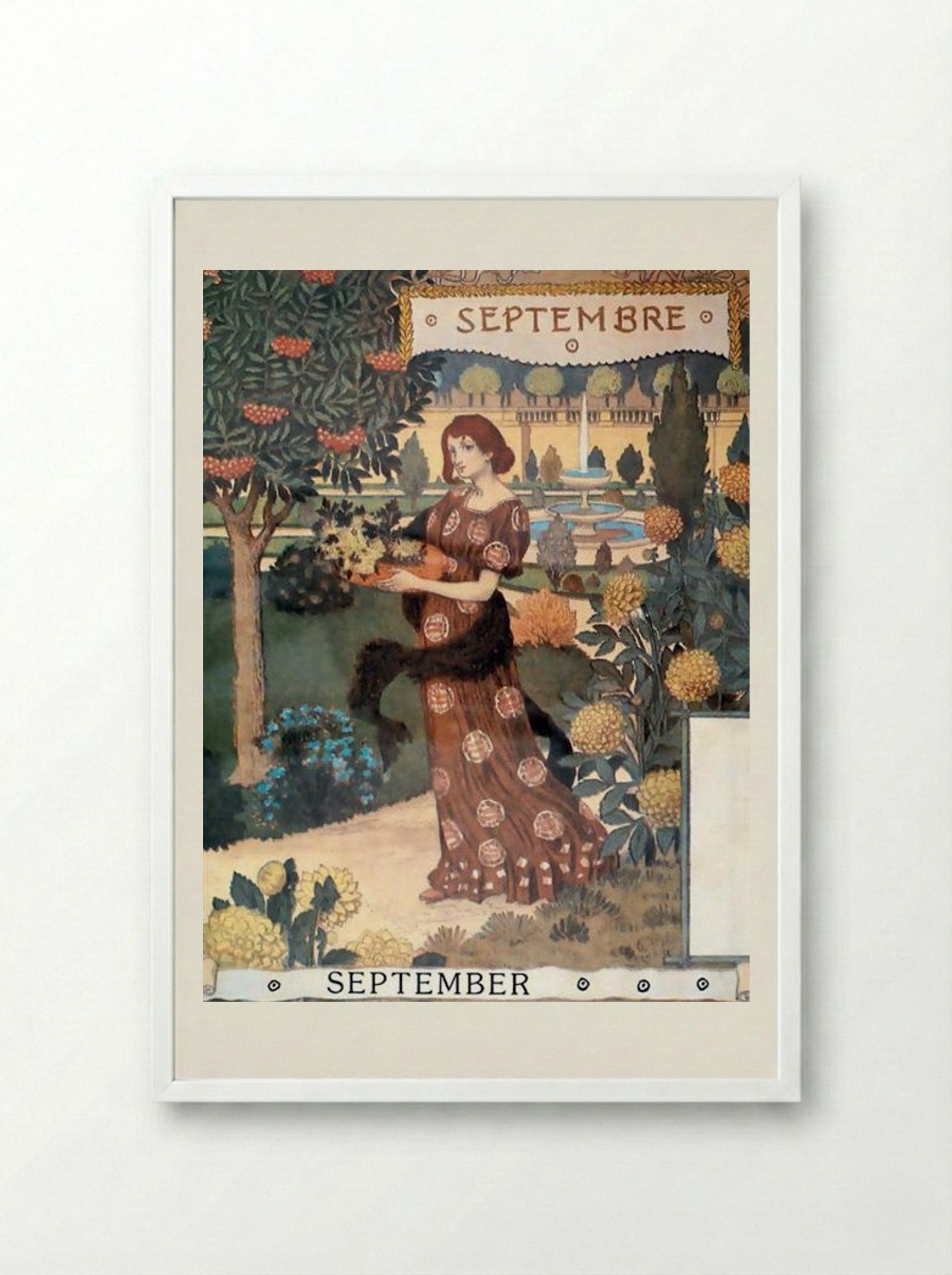 La Belle Jardinière - Septembre - Eugène Grasset - Framed Print White