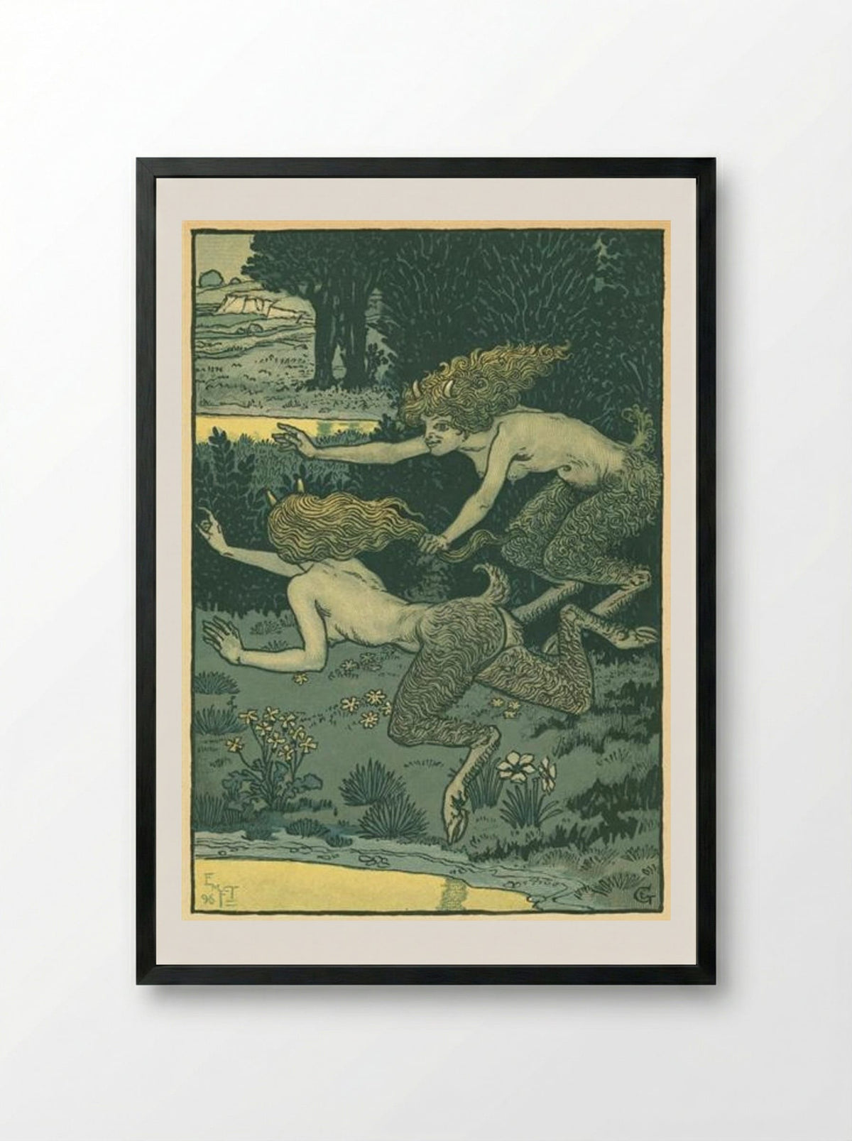 Les petites faunesses - Eugène Grasset - Framed Print Black