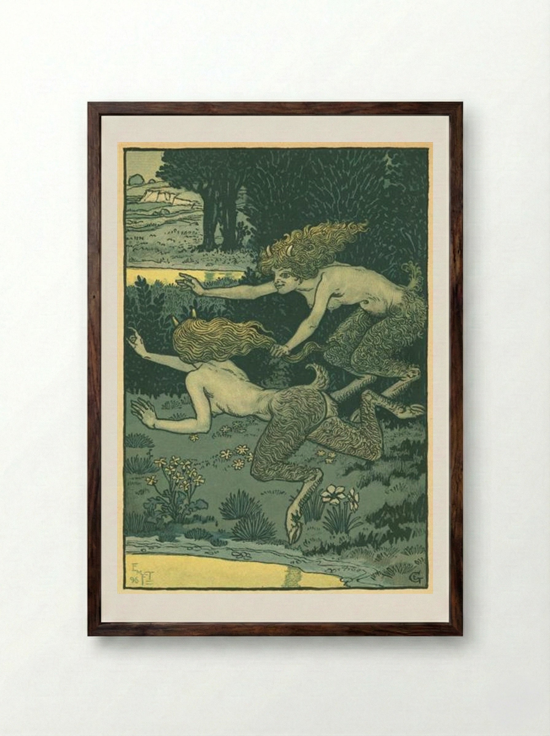 Les petites faunesses - Eugène Grasset - Framed Print Dark Wood