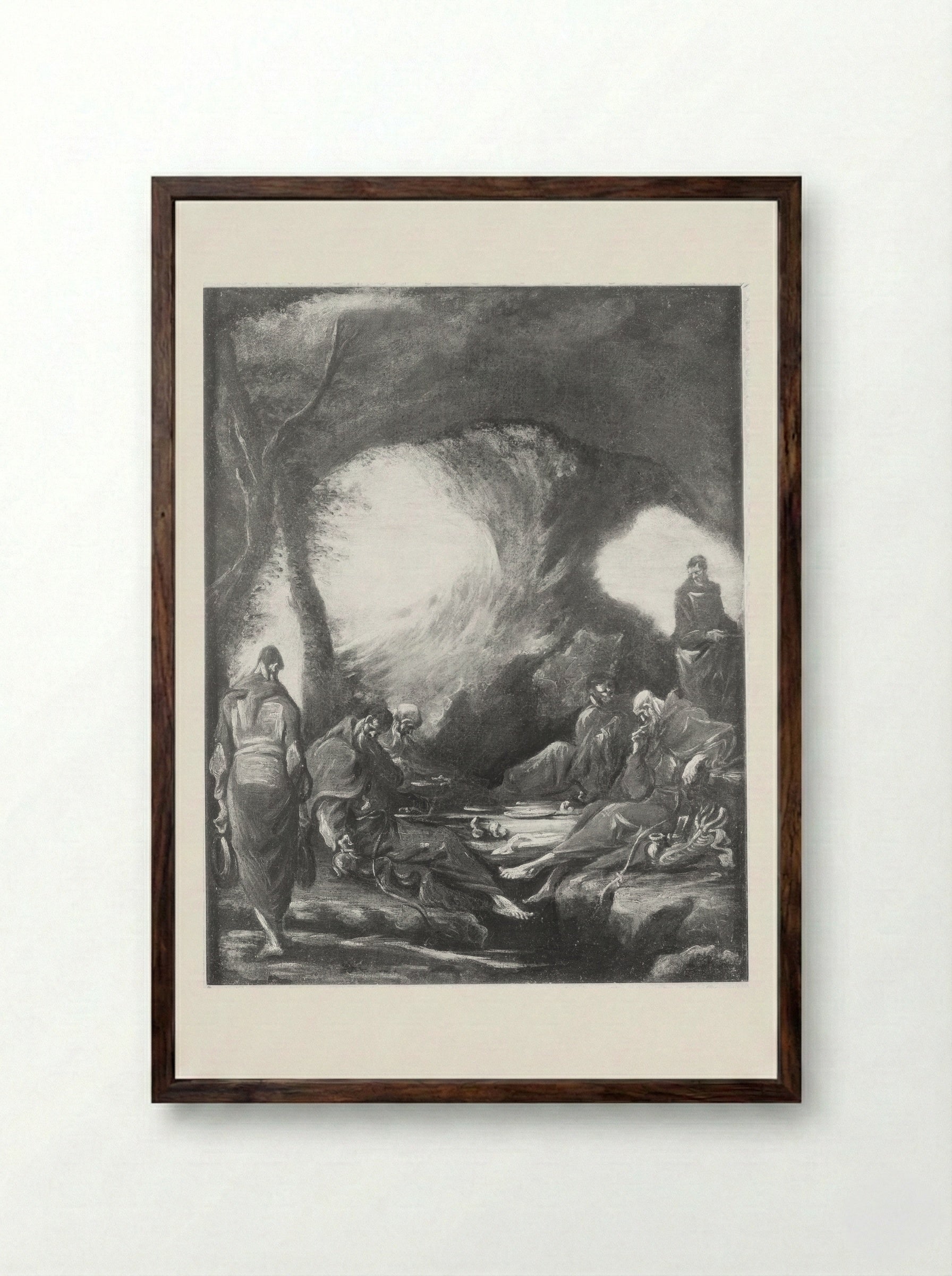 Monks in a Grotto - Alessandro Magnasco - Framed Print Dark Wood