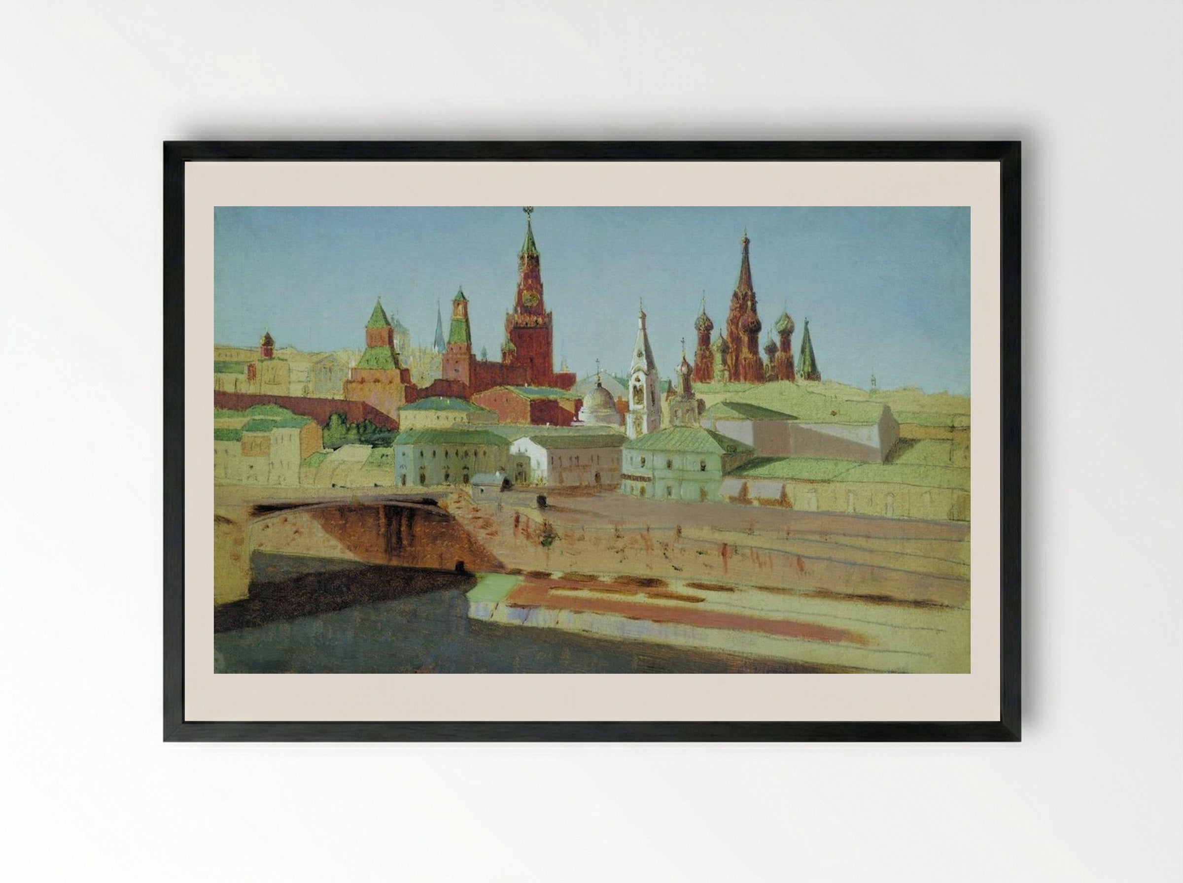 View of the Moskvoretsky Bridge, the Kremlin and the Pokrovsky Cathedral - Arkhip Kuindzhi - Framed Print Black