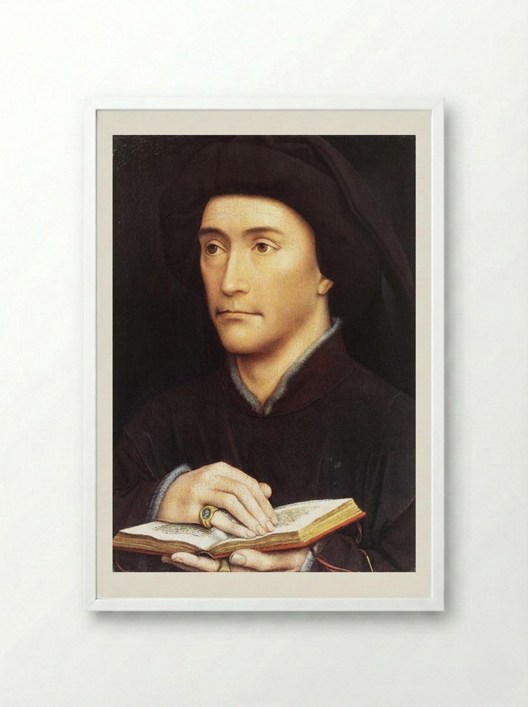 Portrait of a Man with a Book - Rogier van der Weyden - Framed Print White