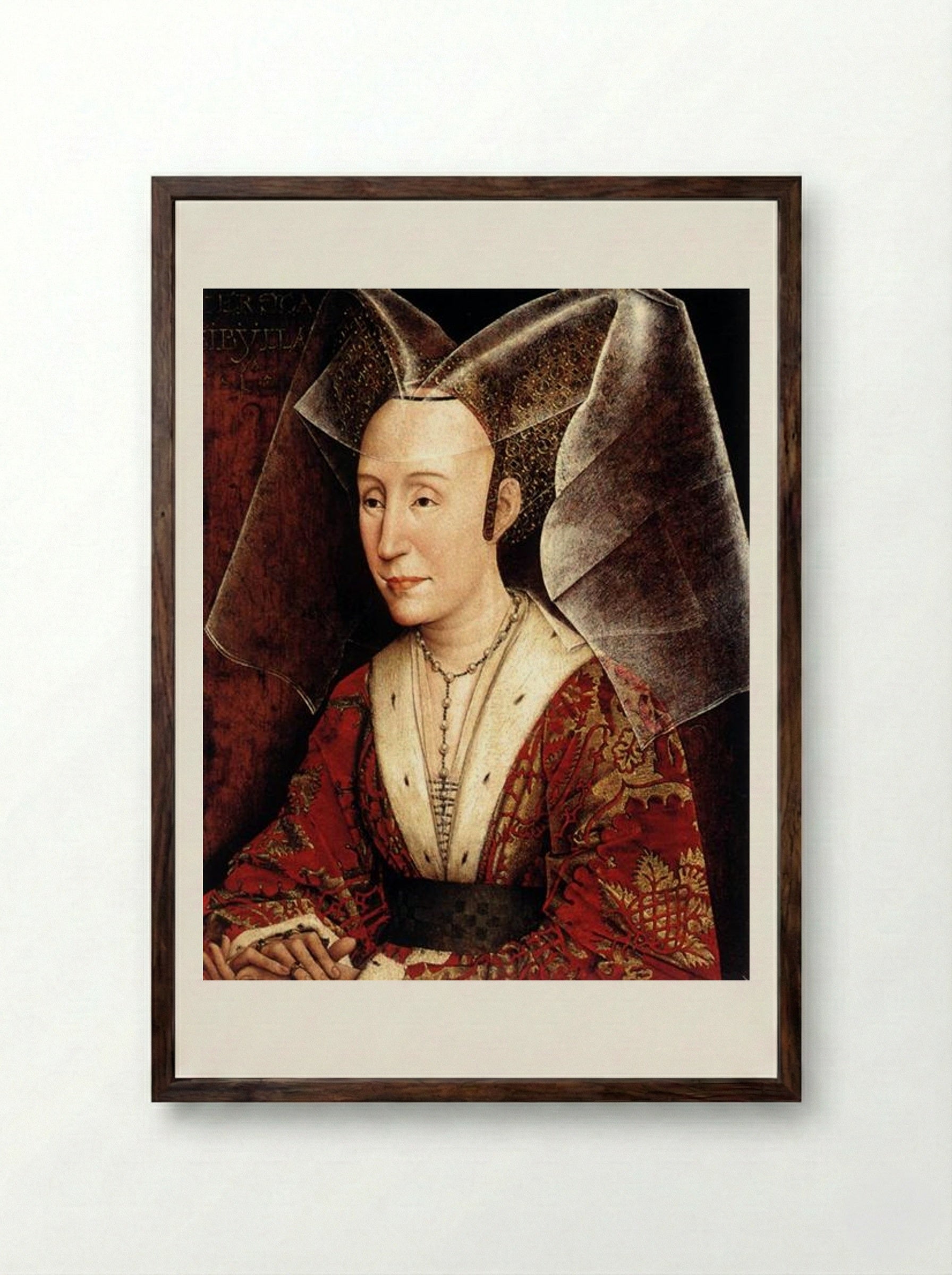 Portrait of Isabella of Portugal - Rogier van der Weyden - Framed Print Dark Wood