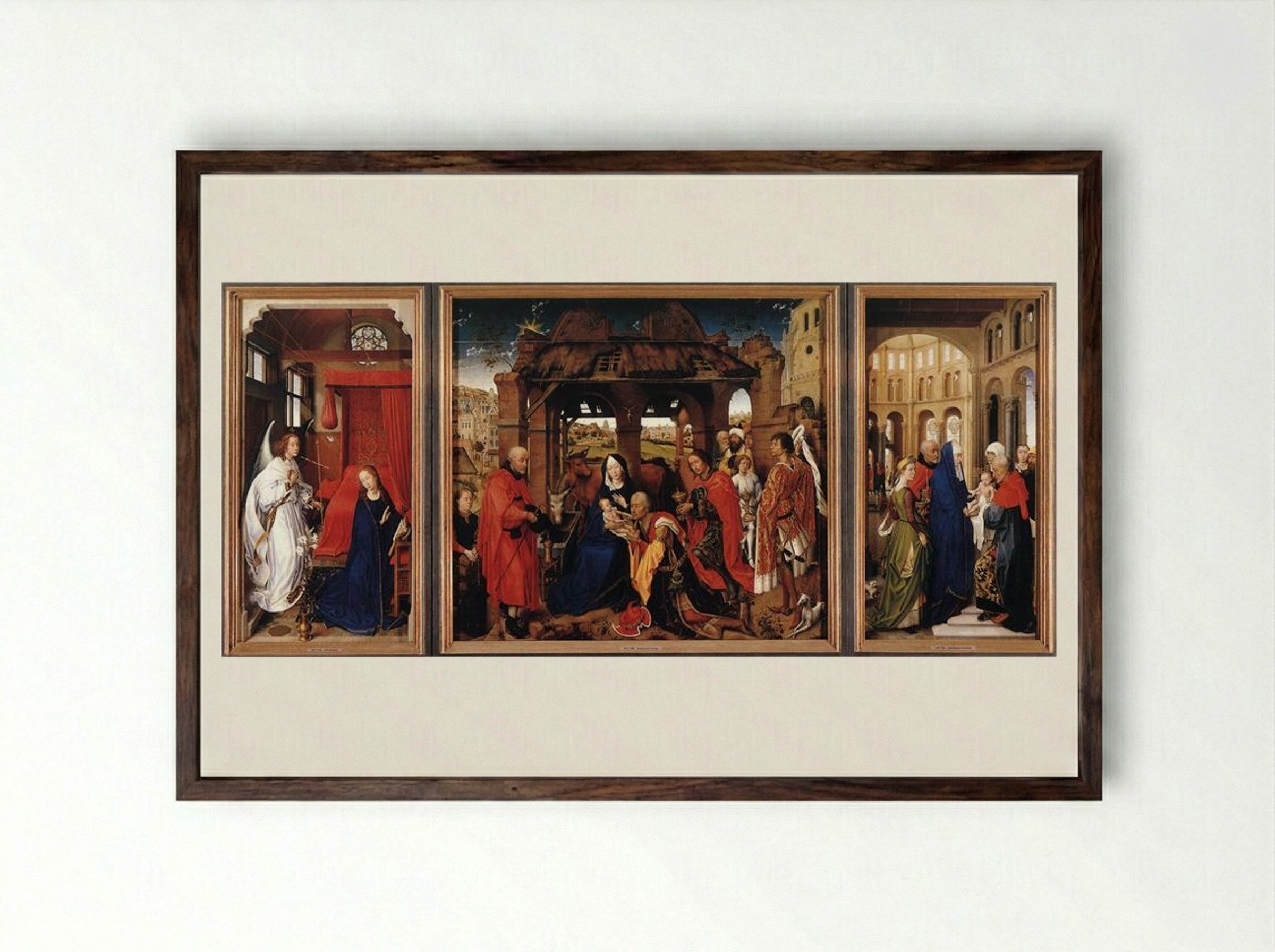 Saint Columba Altarpiece - Rogier van der Weyden - Framed Print Dark Wood
