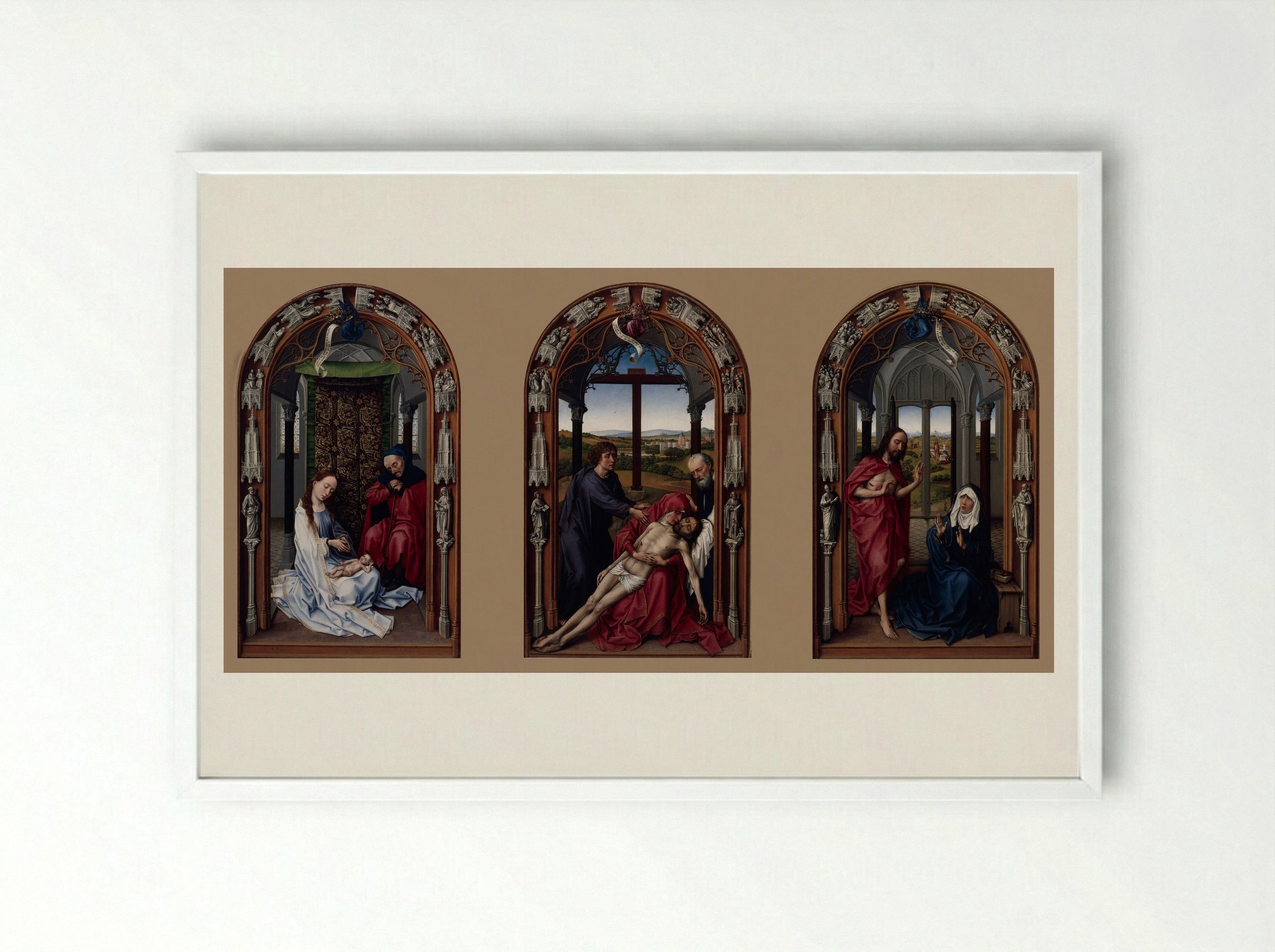 Miraflores Altarpiece - Rogier van der Weyden - Framed Print White