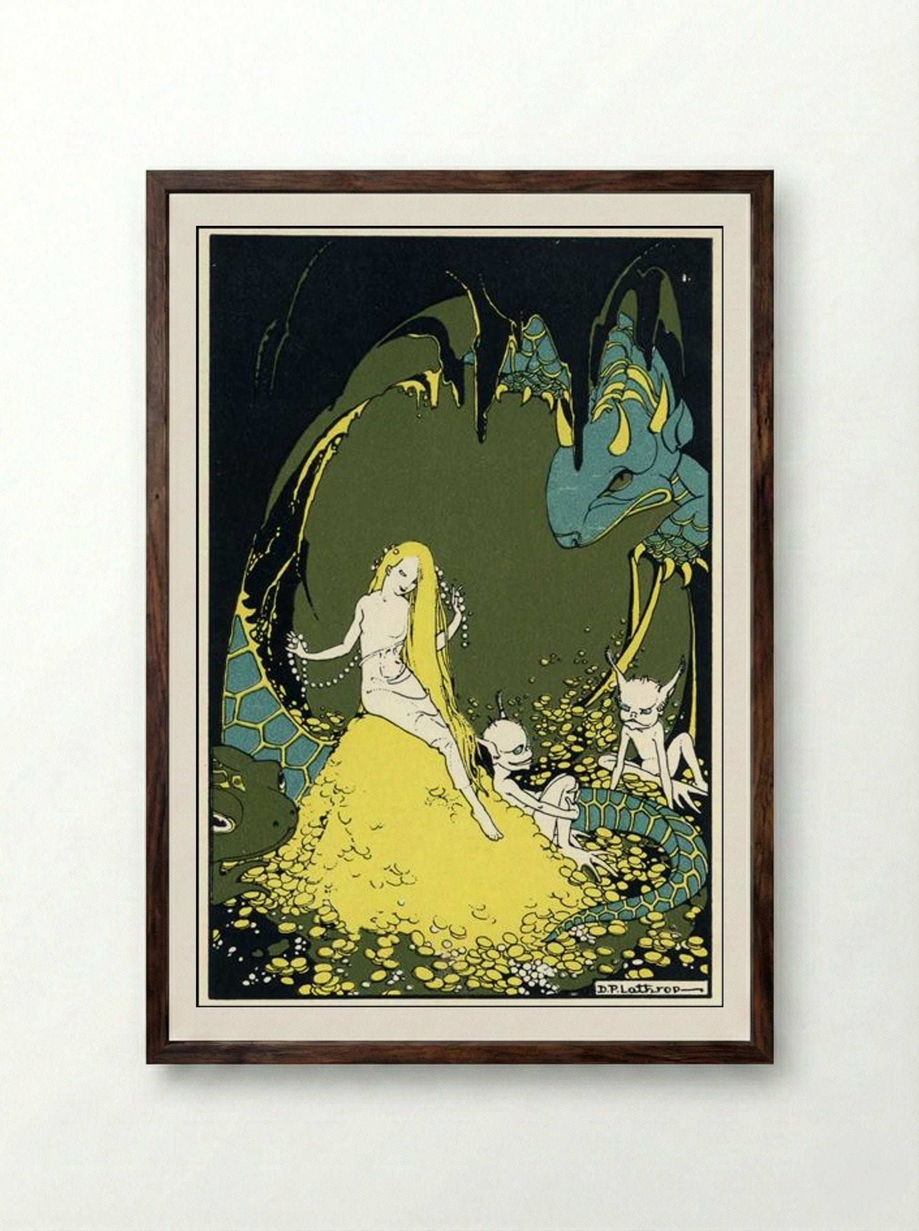 Illustration for The Treasure of Carcassonne - Dorothy Lathrop - Framed Print Dark Wood