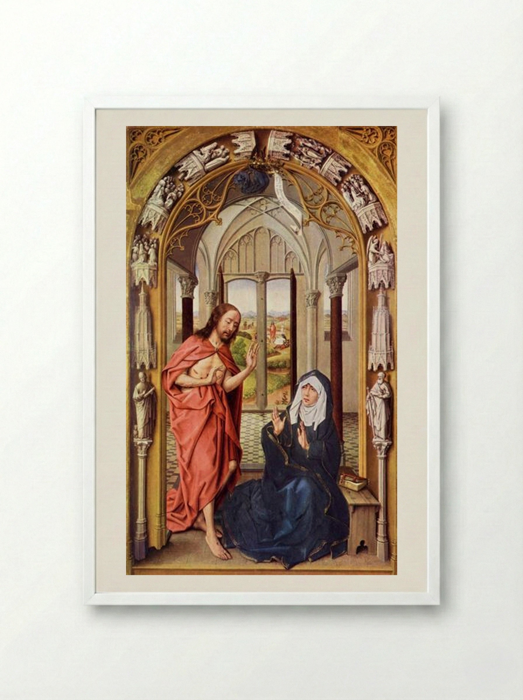 Christ Appearing to His Mother - Rogier van der Weyden - Framed Print White