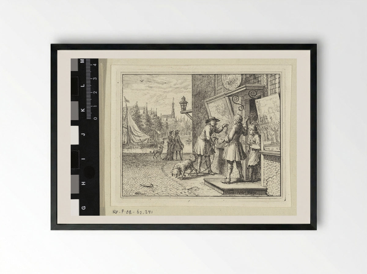 Man Before a Painter's Shop - Vincent Laurensz. van der Vinne (II) - Framed Print Black