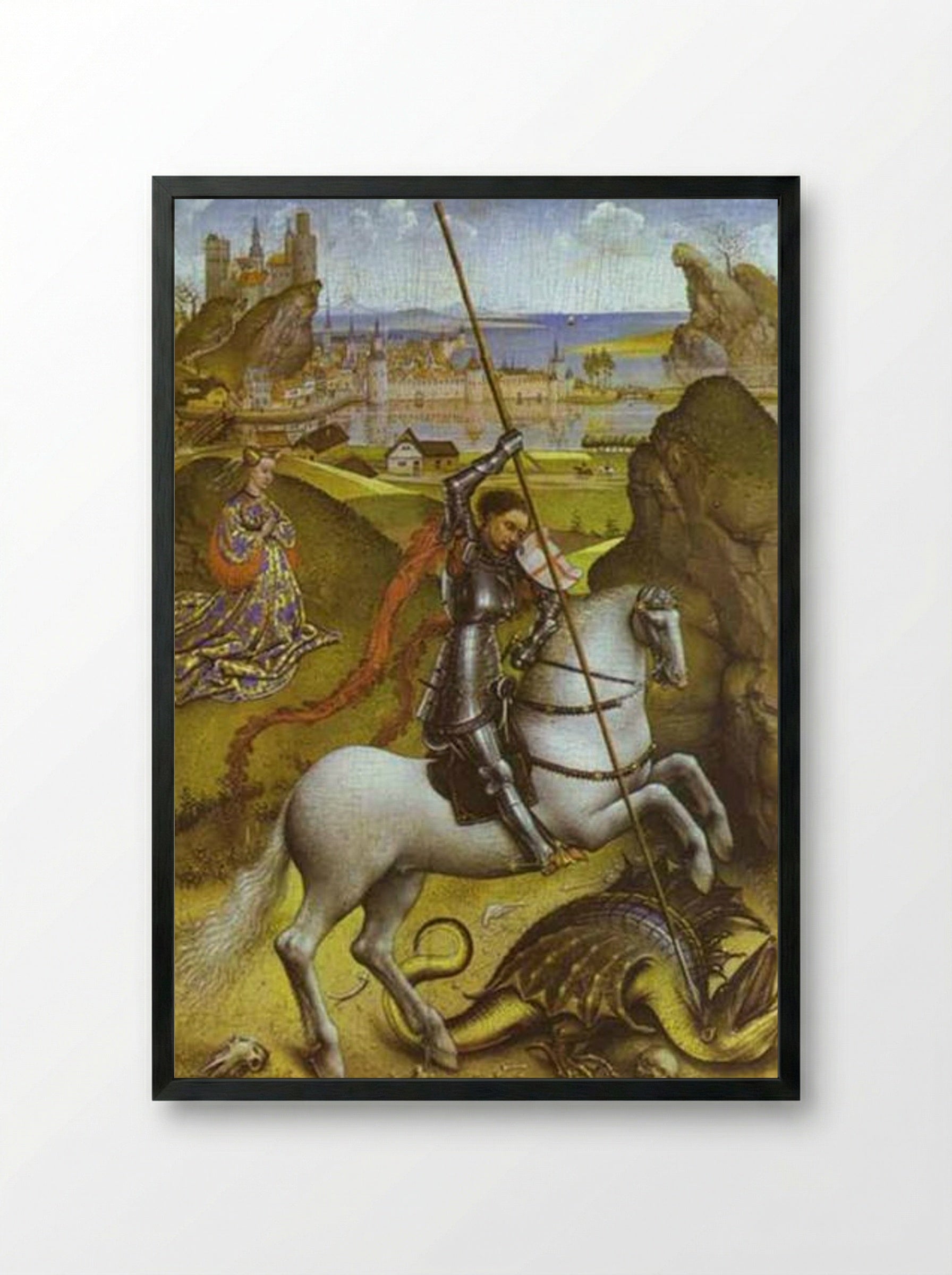 Saint George and the Dragon - Rogier van der Weyden - Framed Print Black