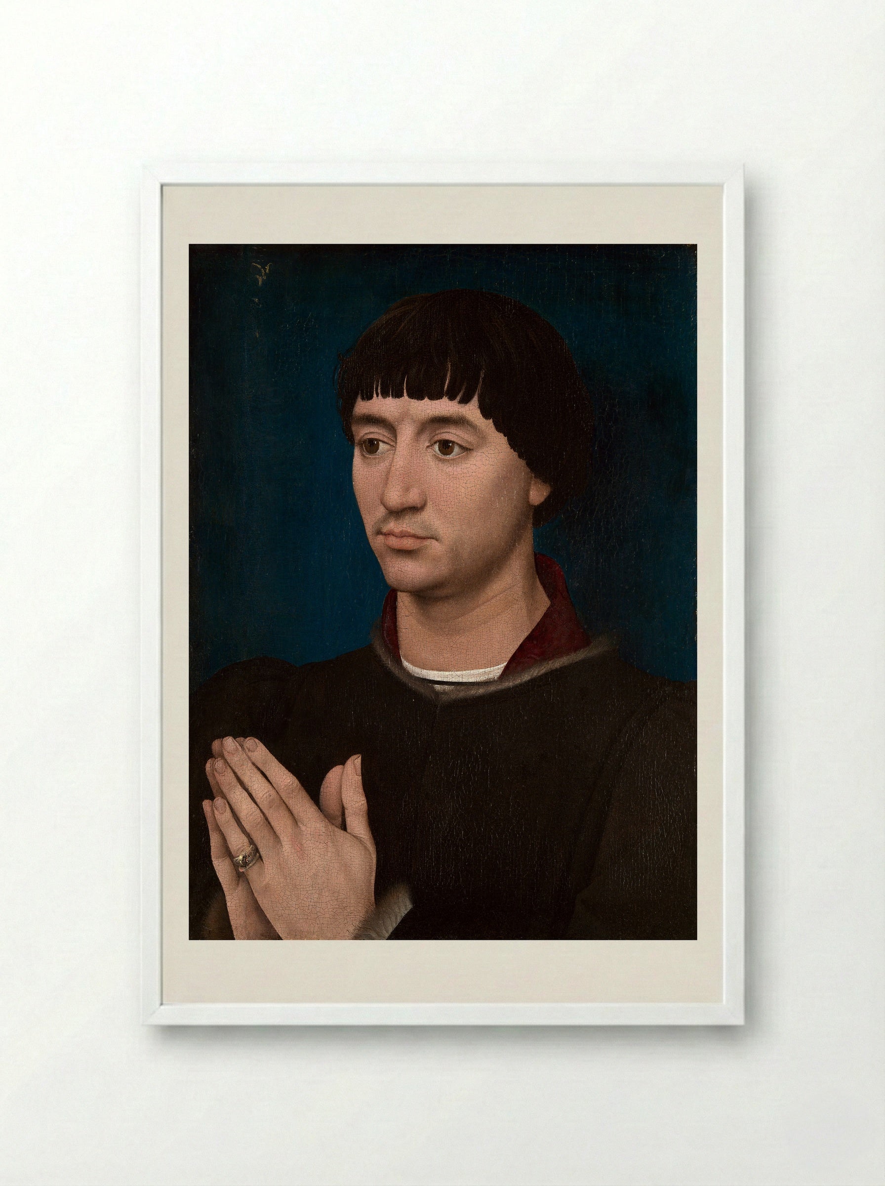Portrait of Jean de Gros - Rogier van der Weyden - Framed Print White