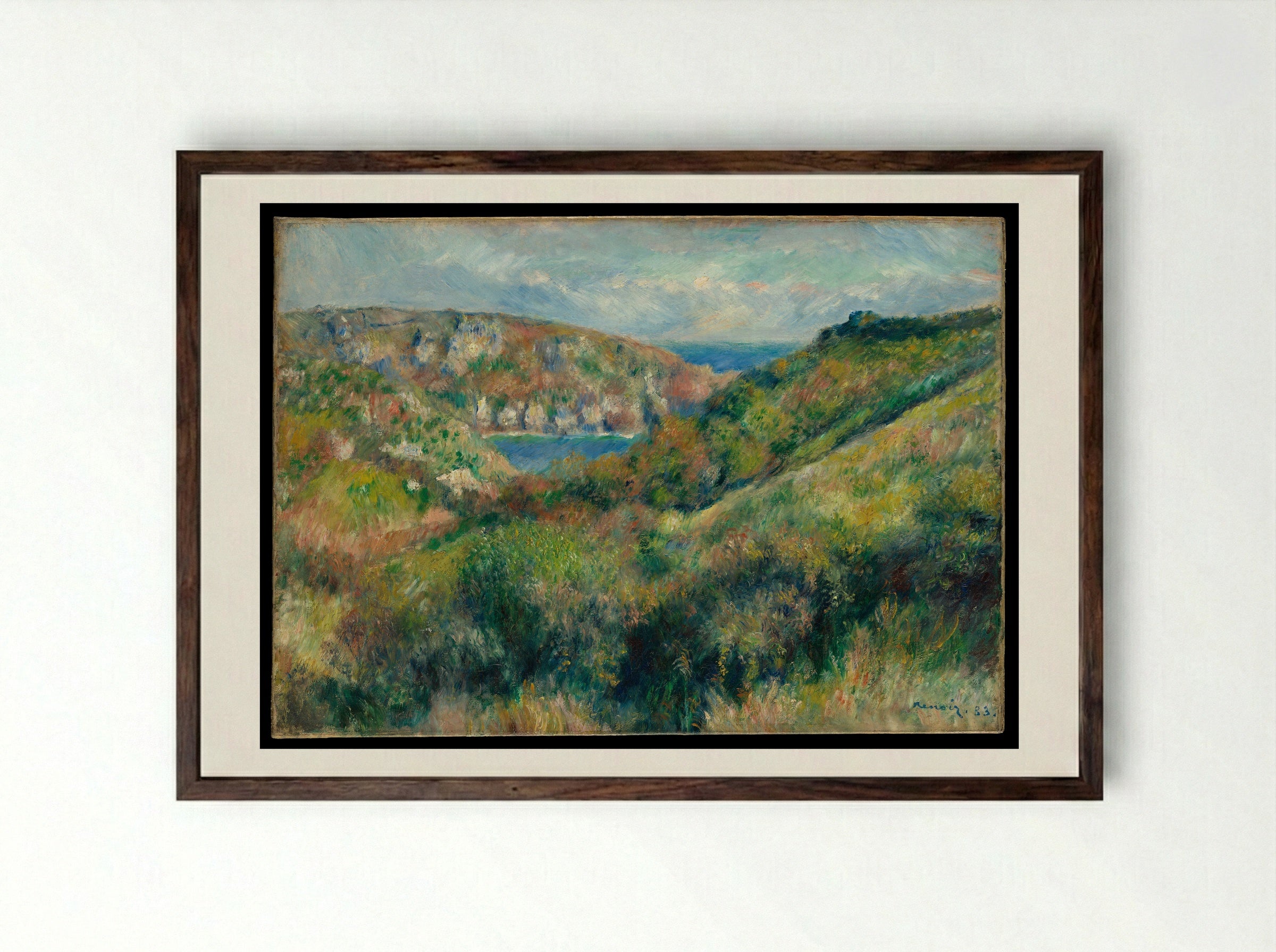 Hills around the Bay of Moulin Huet, Guernsey - Auguste Renoir - Framed Print Dark Wood