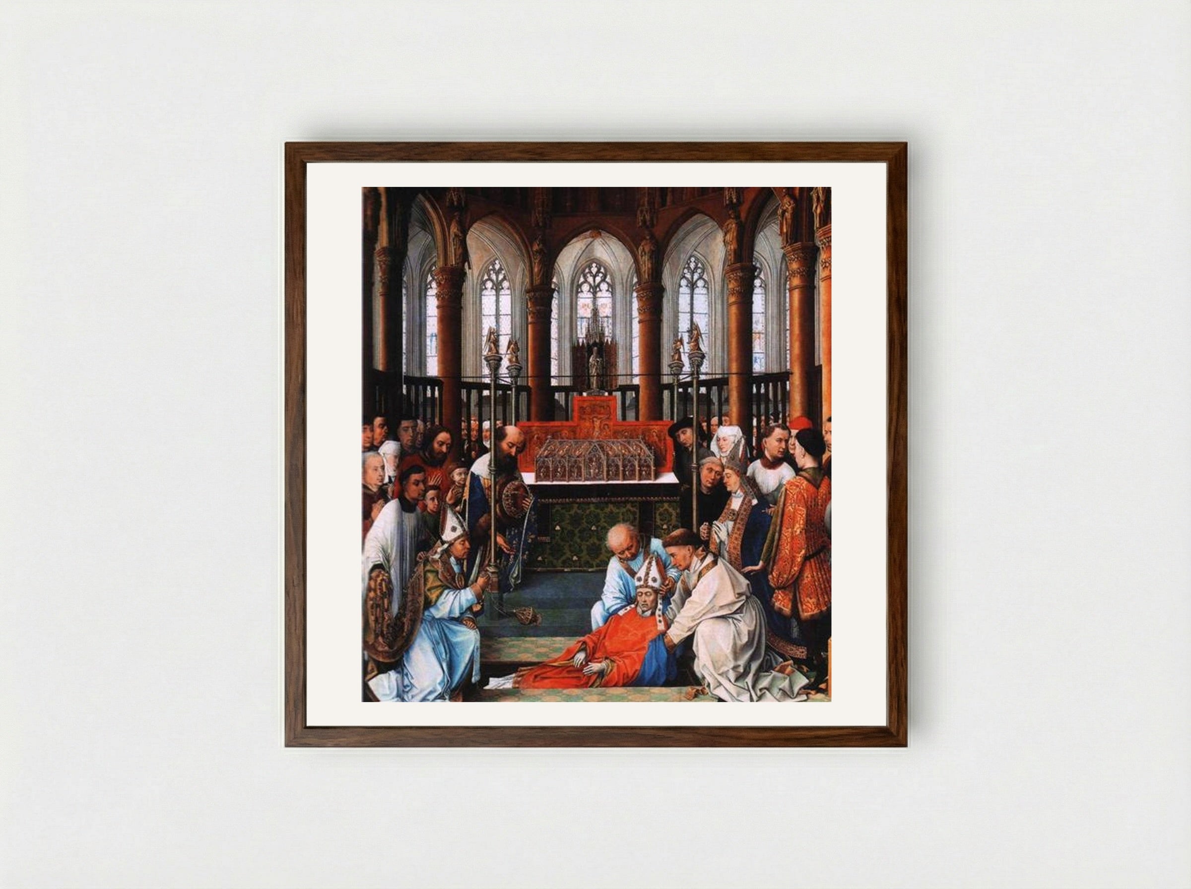 Exhumation of Saint Hubert - Rogier van der Weyden - Framed Print Dark Wood