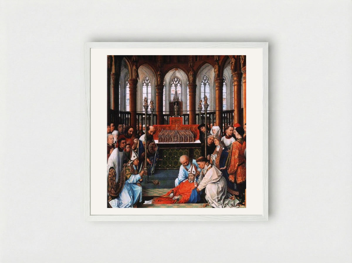 Exhumation of Saint Hubert - Rogier van der Weyden - Framed Print White