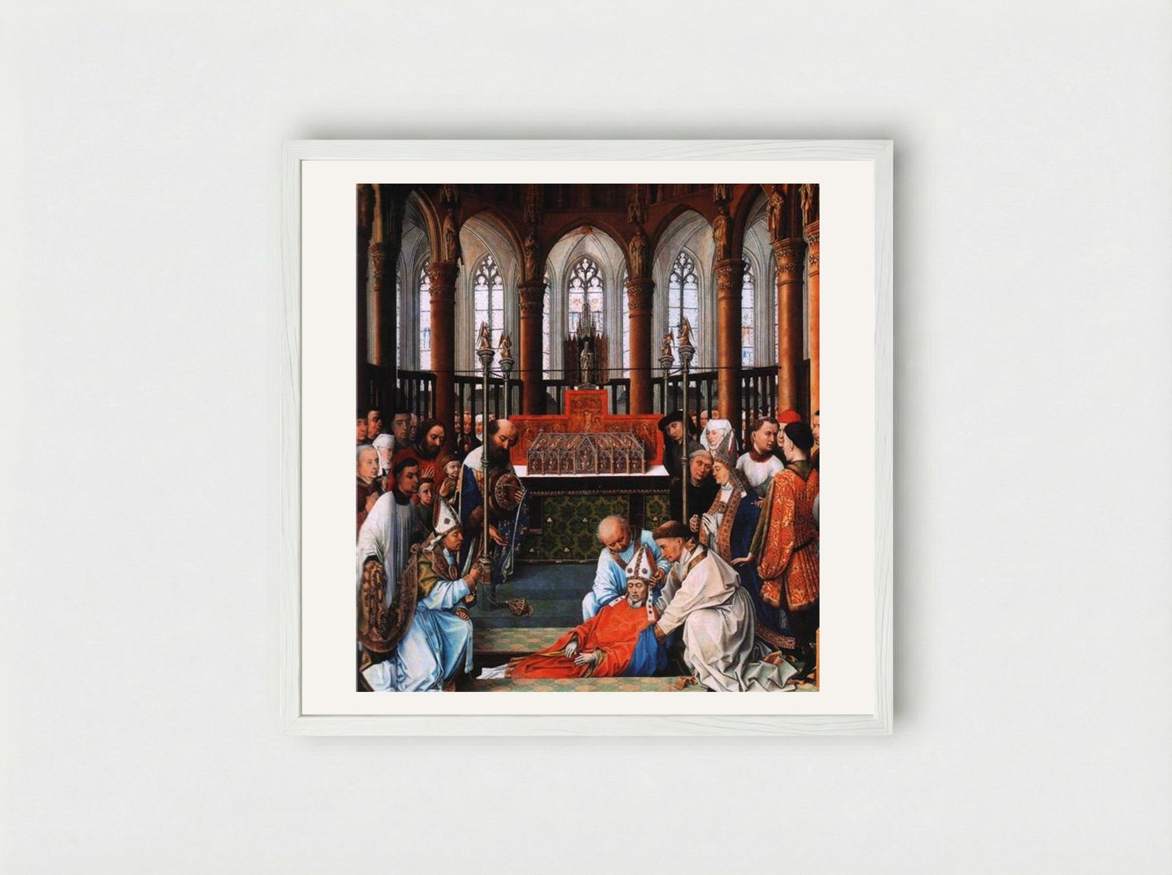 Exhumation of Saint Hubert - Rogier van der Weyden - Framed Print White