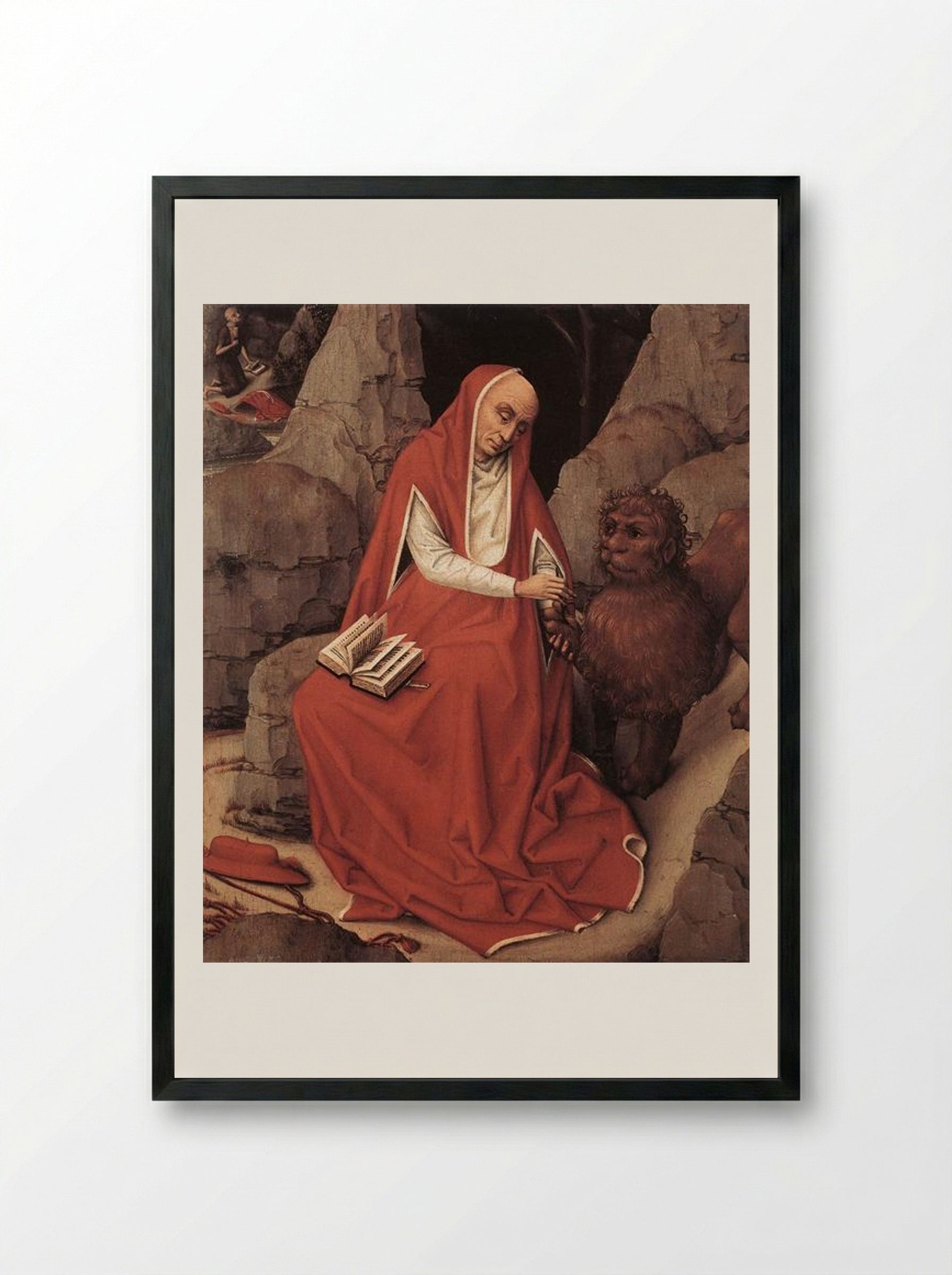 Saint Jerome and the Lion - Rogier van der Weyden - Framed Print Black