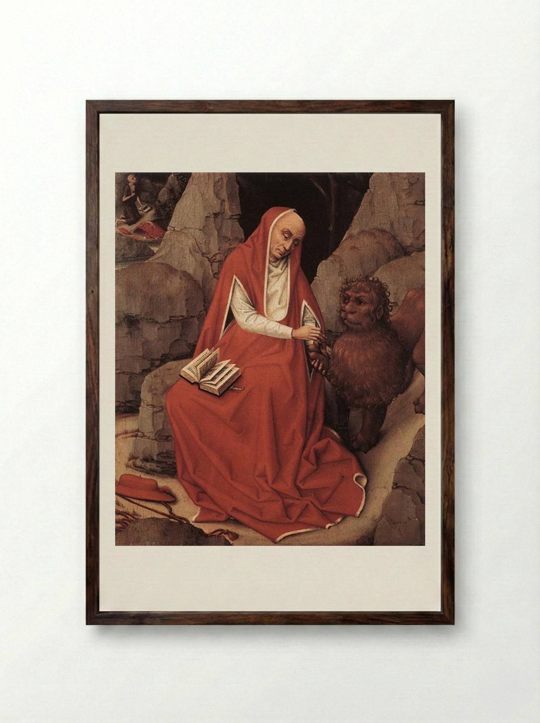 Saint Jerome and the Lion - Rogier van der Weyden - Framed Print Dark Wood