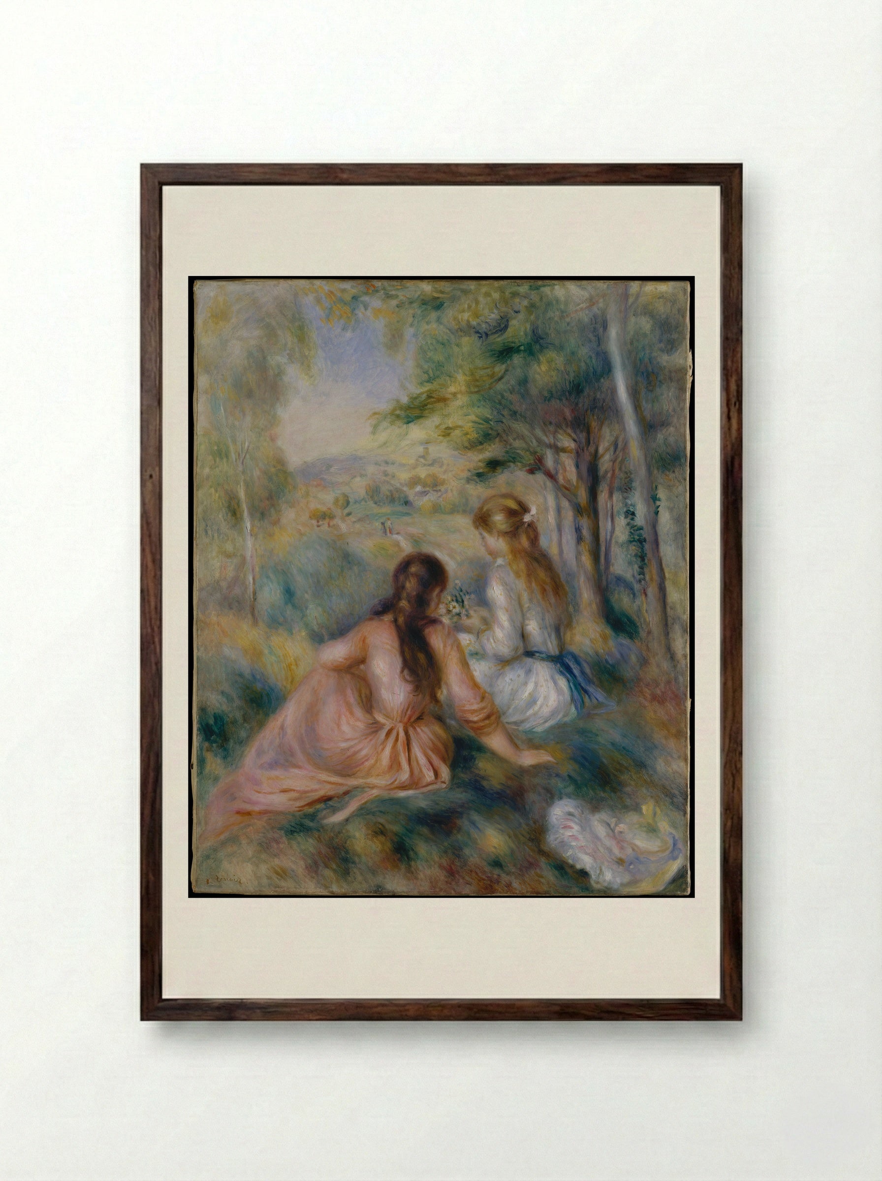 In the Meadow - Auguste Renoir - Framed Print Dark Wood