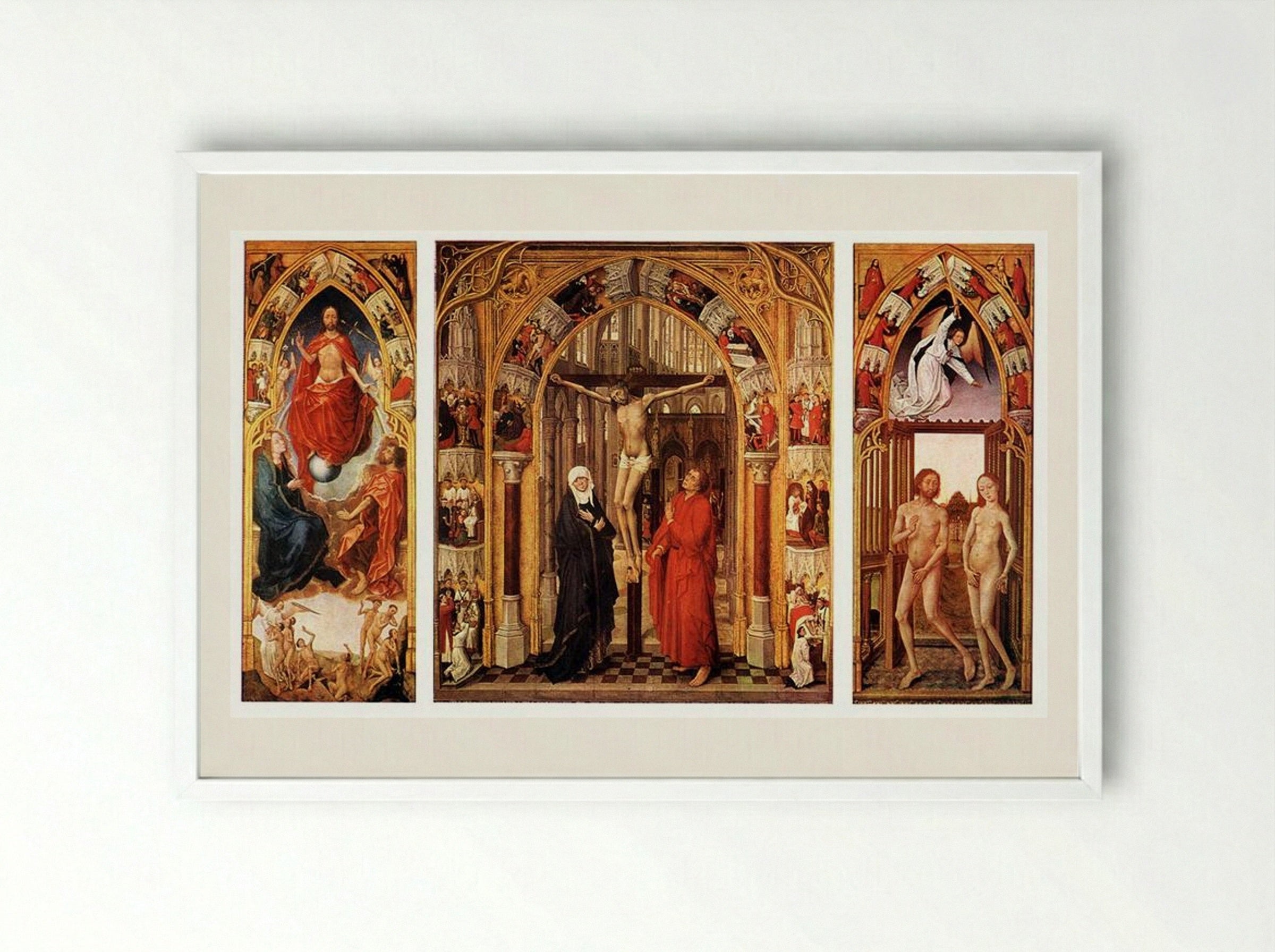 Triptych of the Redemption - Rogier van der Weyden - Framed Print White