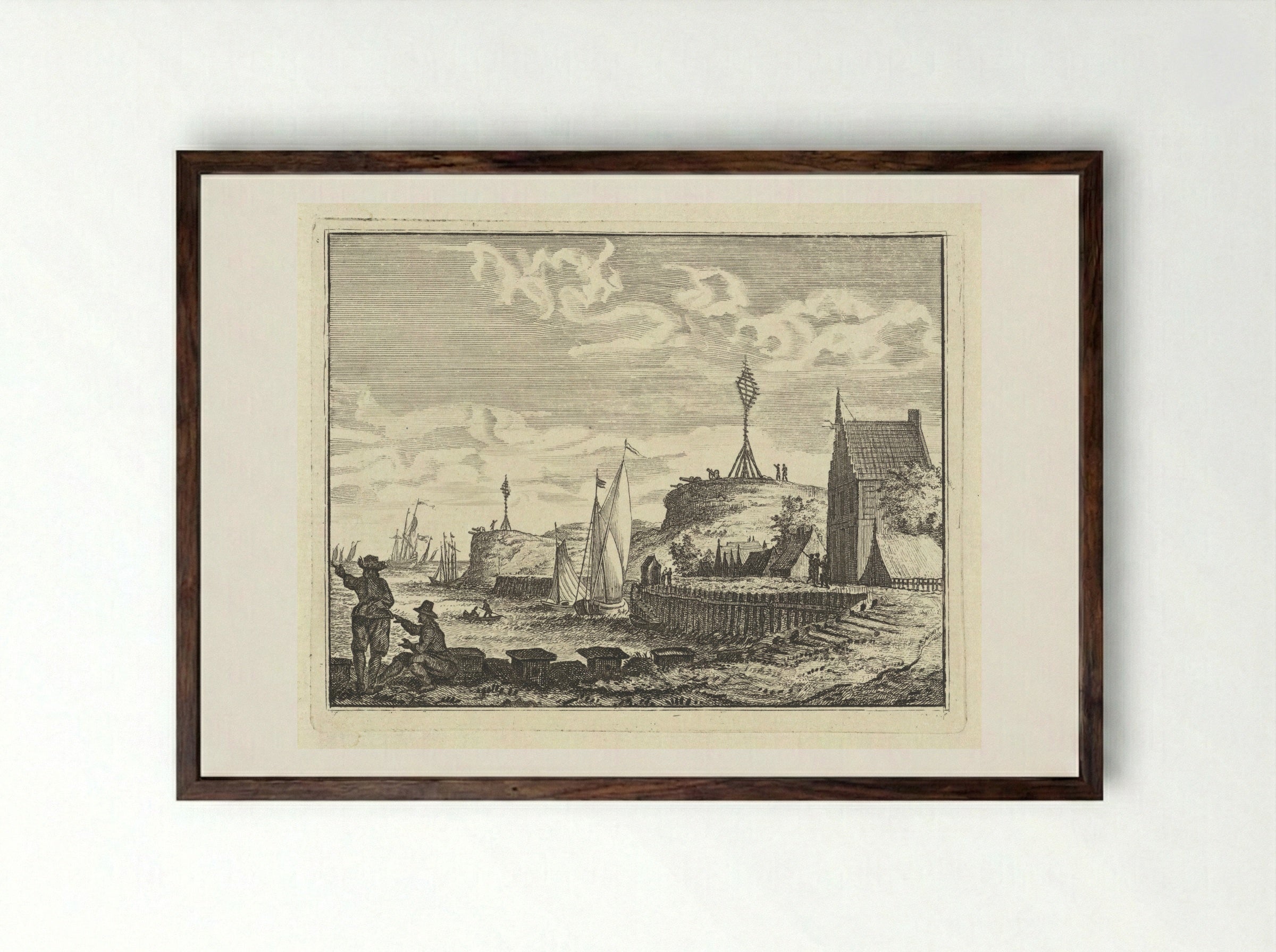 Kust met uitkijkpost - Vincent Laurensz. van der Vinne (II) - Framed Print Dark Wood