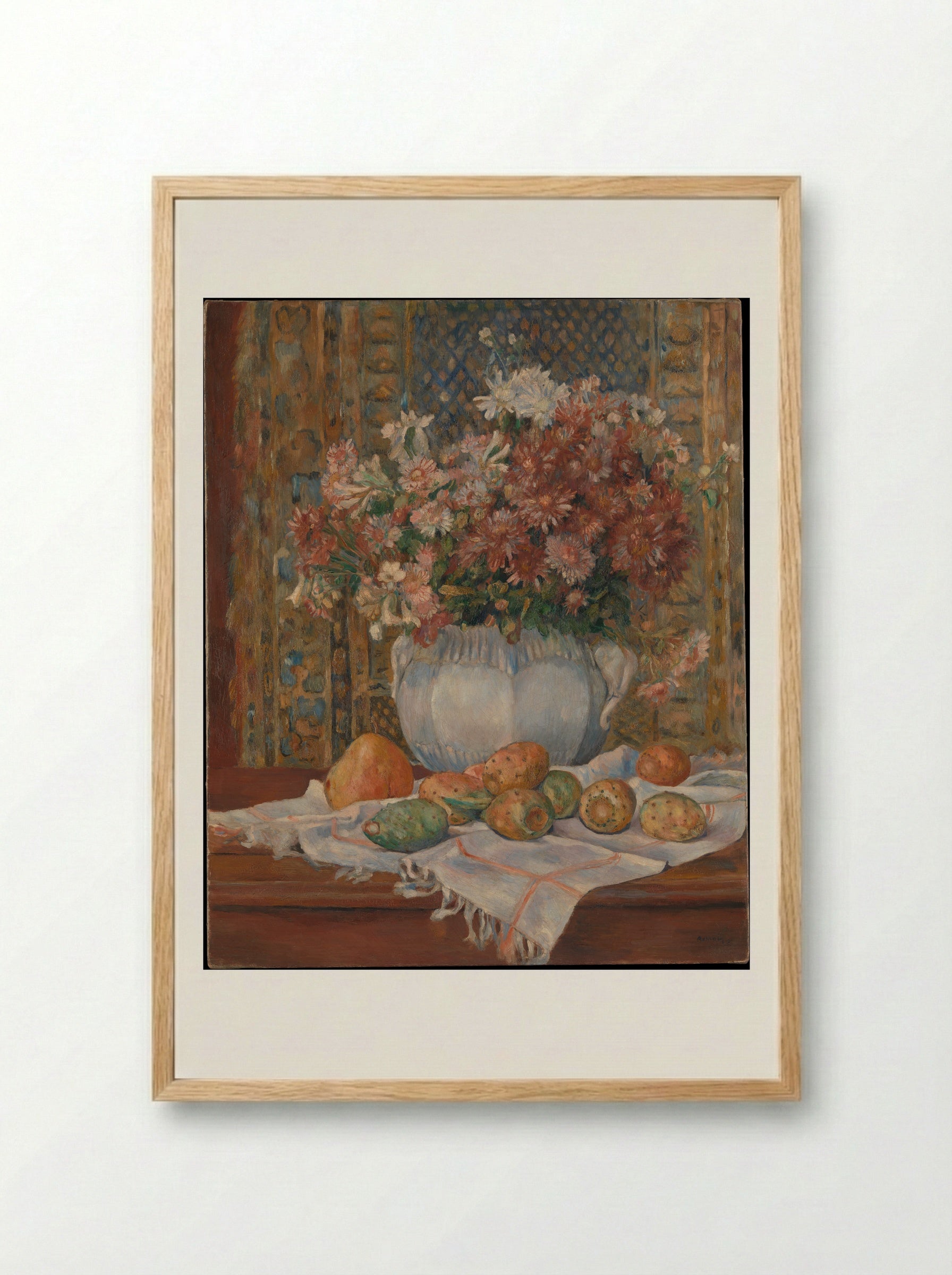 Still Life with Flowers and Prickly Pears - Auguste Renoir - Framed Print Wood