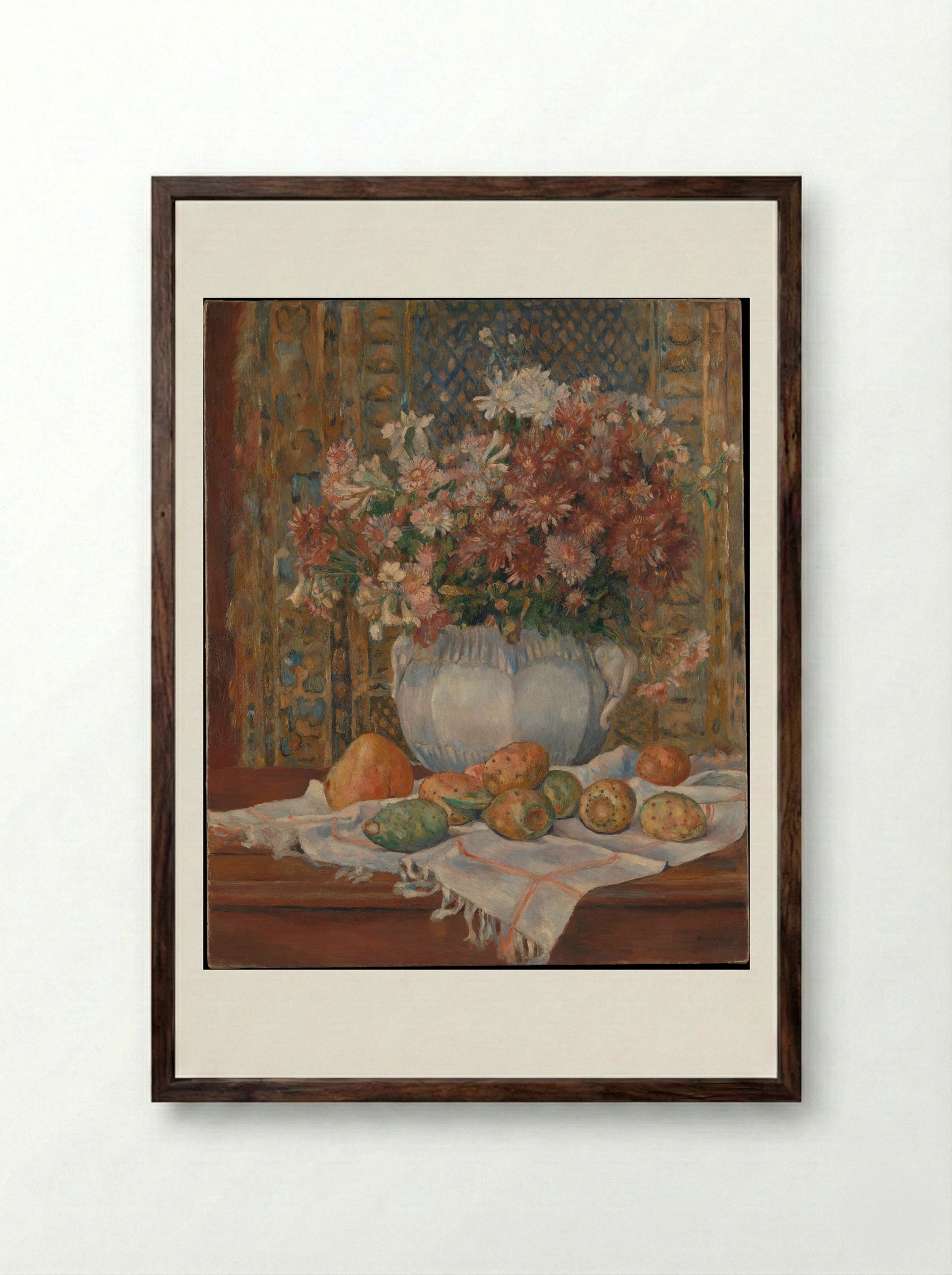 Still Life with Flowers and Prickly Pears - Auguste Renoir - Framed Print Dark Wood