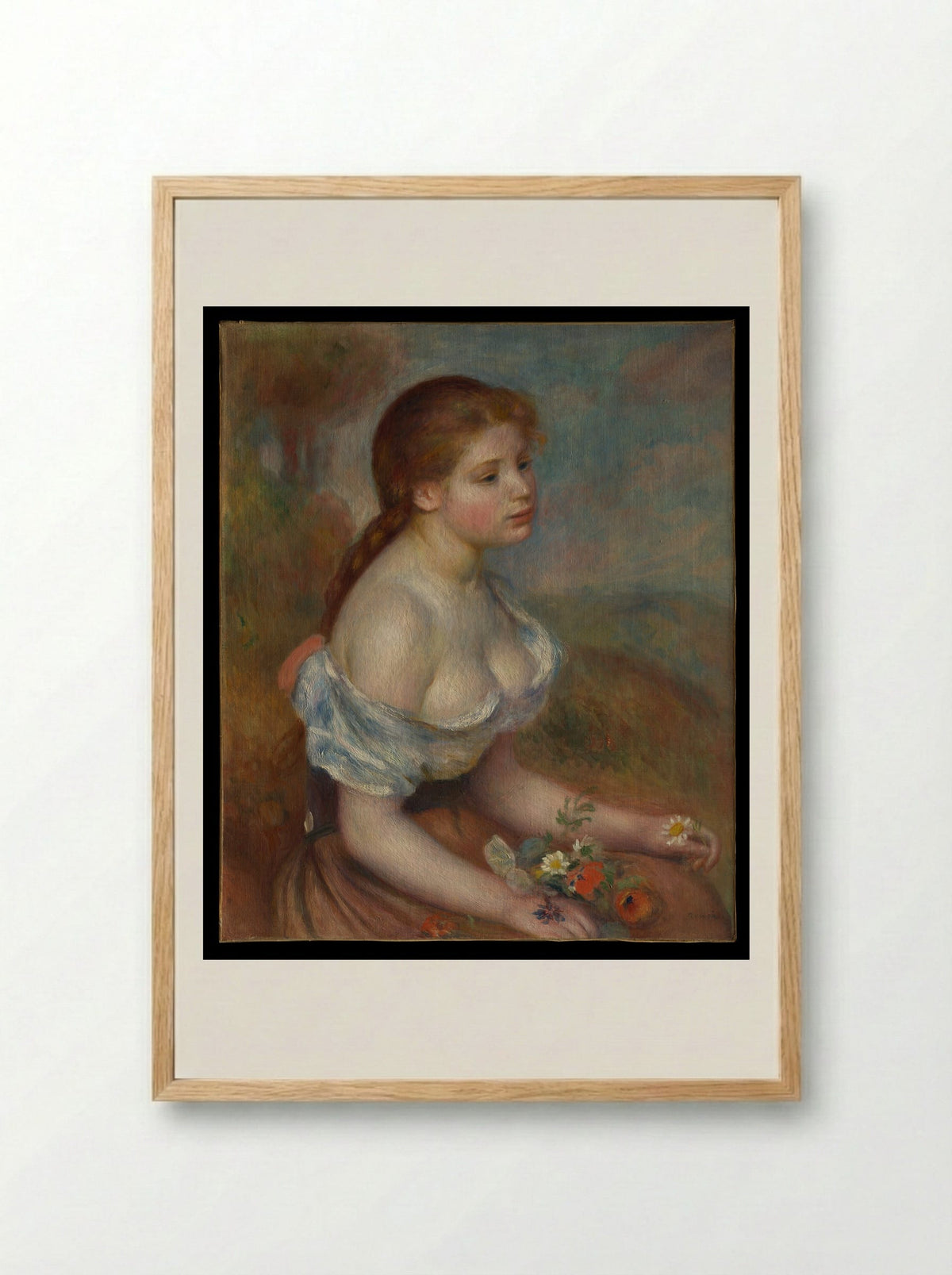A Young Girl with Daisies - Auguste Renoir - Framed Print Wood