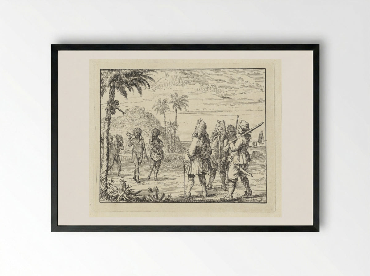 Ontmoeting tussen Afrikanen en Europeanen - Vincent Laurensz. van der Vinne (II) - Framed Print Black