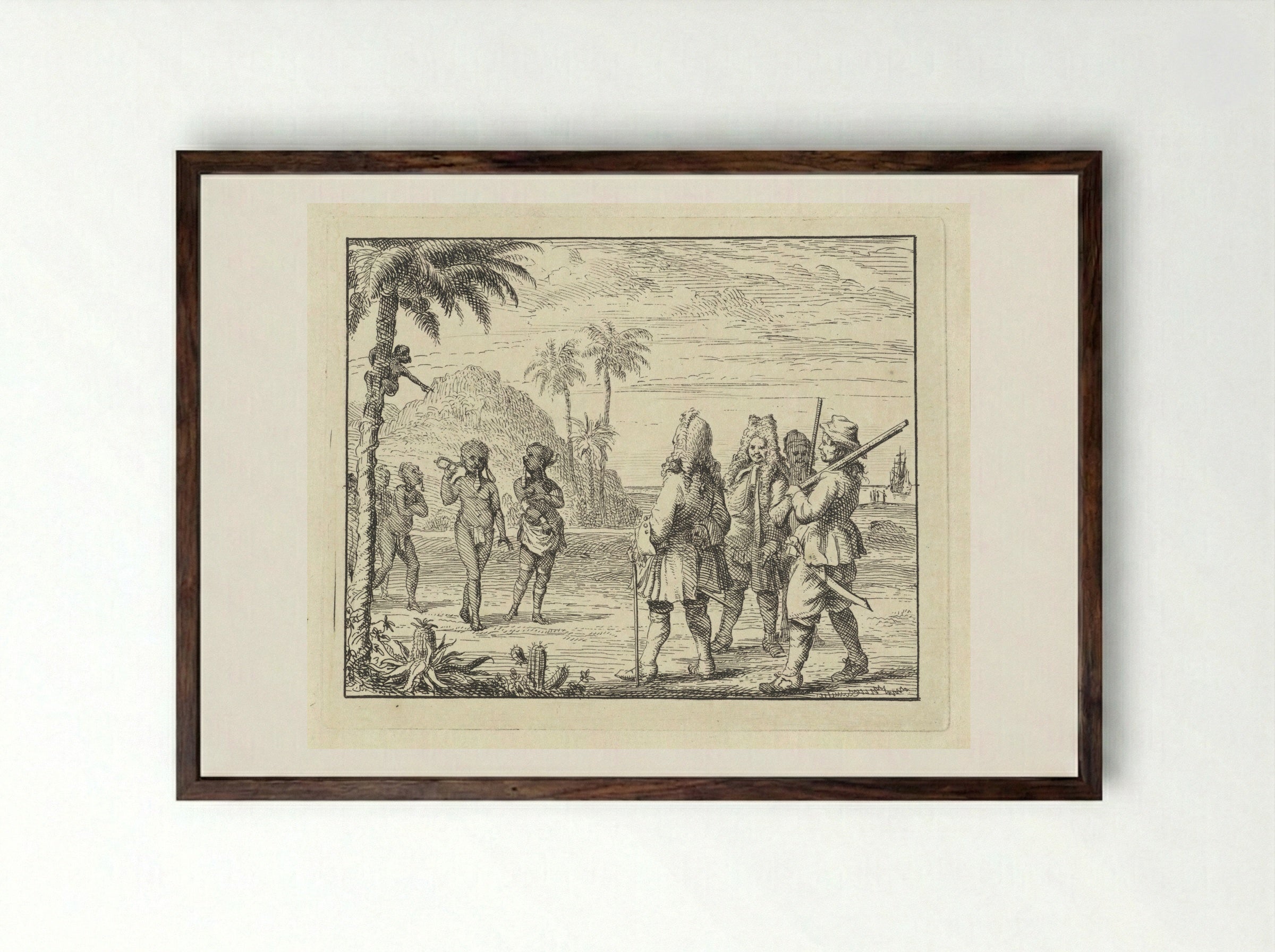 Ontmoeting tussen Afrikanen en Europeanen - Vincent Laurensz. van der Vinne (II) - Framed Print Dark Wood