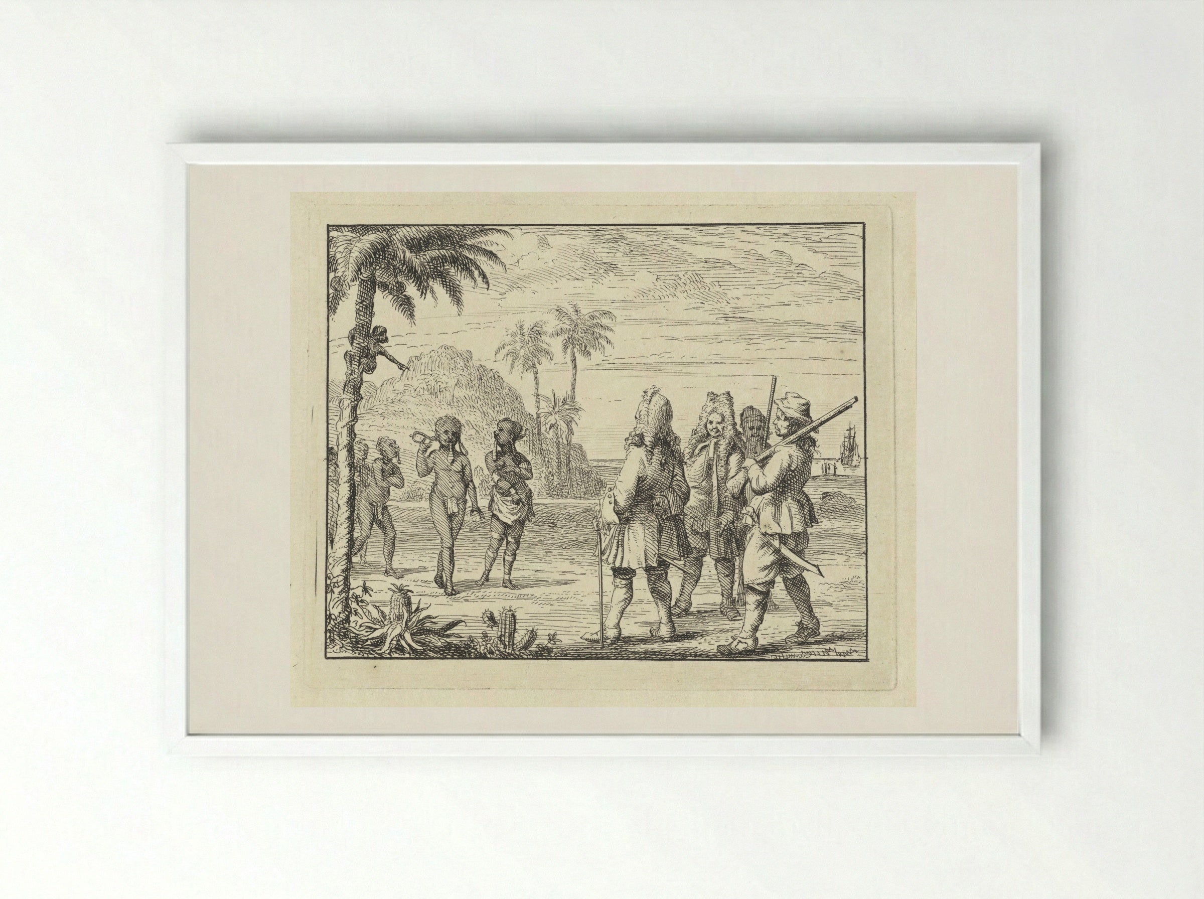 Ontmoeting tussen Afrikanen en Europeanen - Vincent Laurensz. van der Vinne (II) - Framed Print White