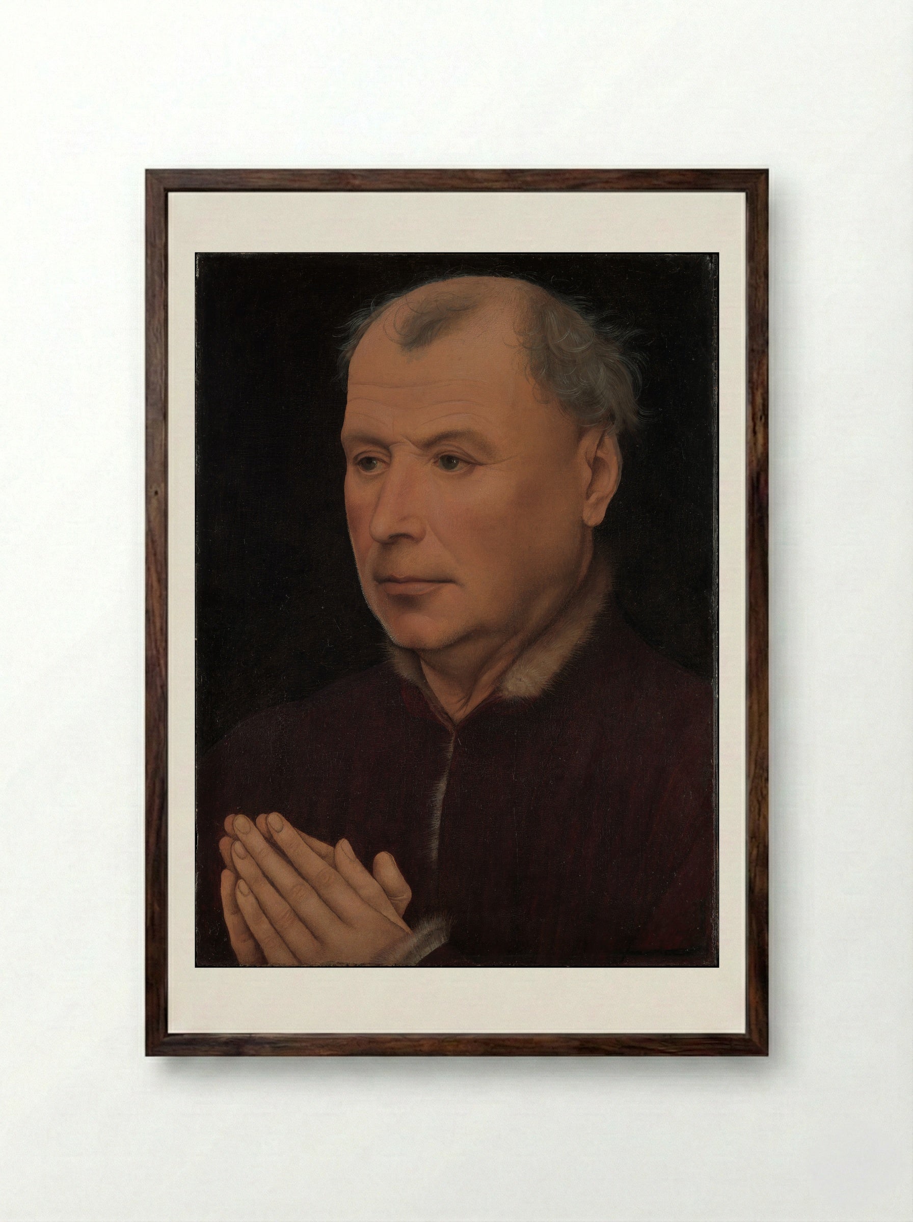 Man in Prayer - Rogier van der Weyden - Framed Print Dark Wood