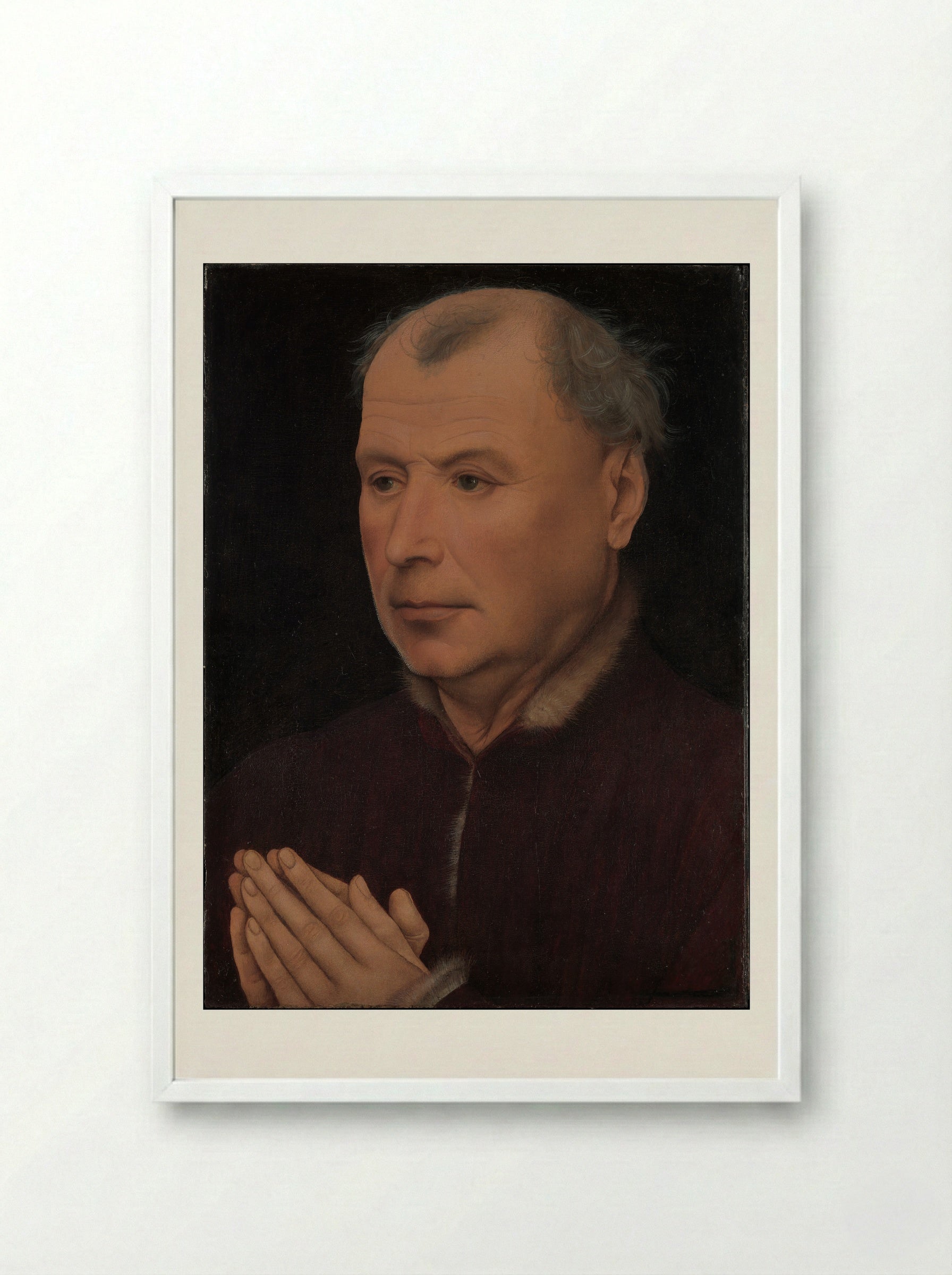 Man in Prayer - Rogier van der Weyden - Framed Print White