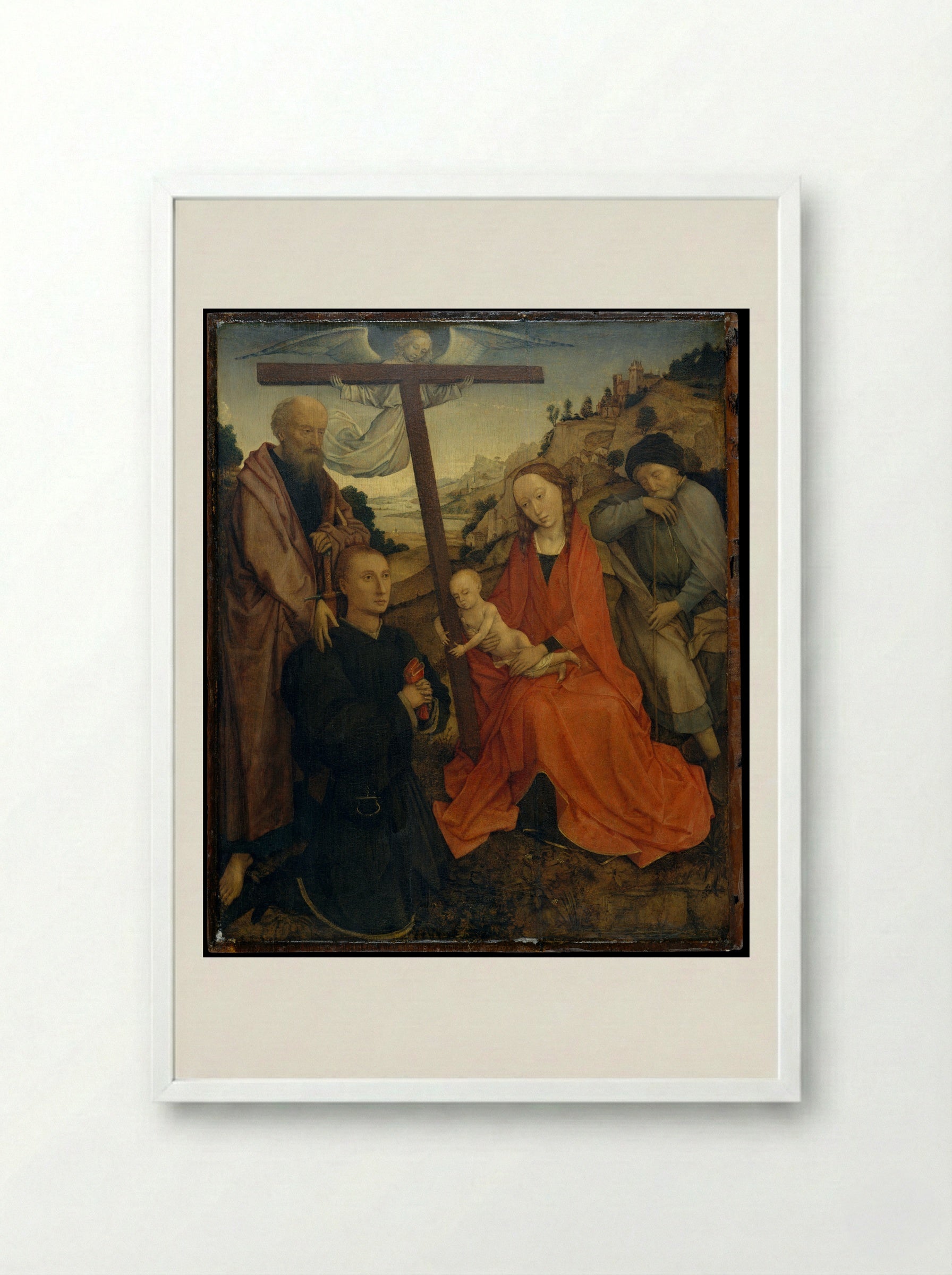 The Holy Family with Saint Paul and a Donor - Rogier van der Weyden - Framed Print White
