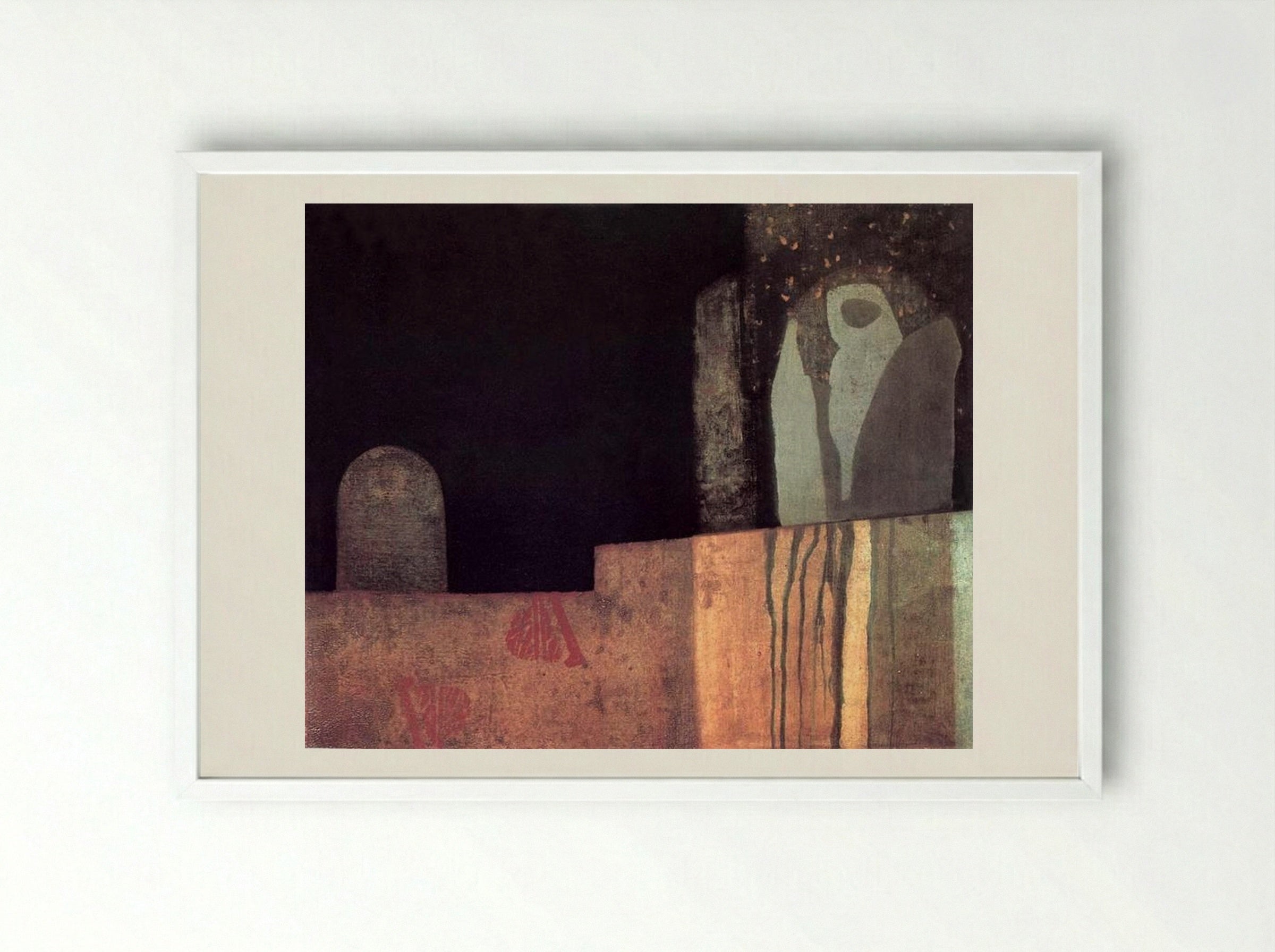Statue in a Cemetery - Endre Bálint - Framed Print White