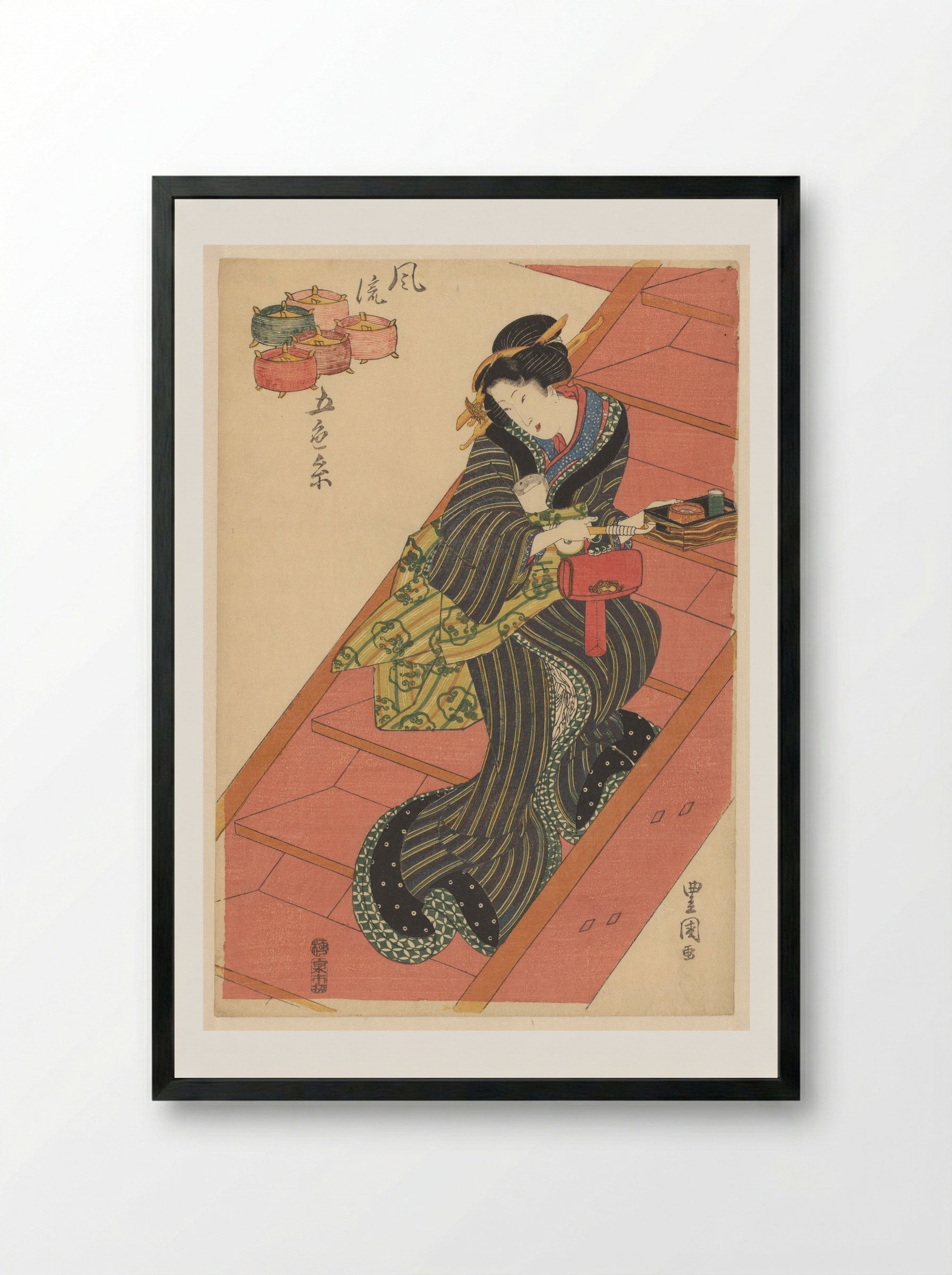 Courtesan on Stairs - Utagawa Toyokuni I - Framed Print Black