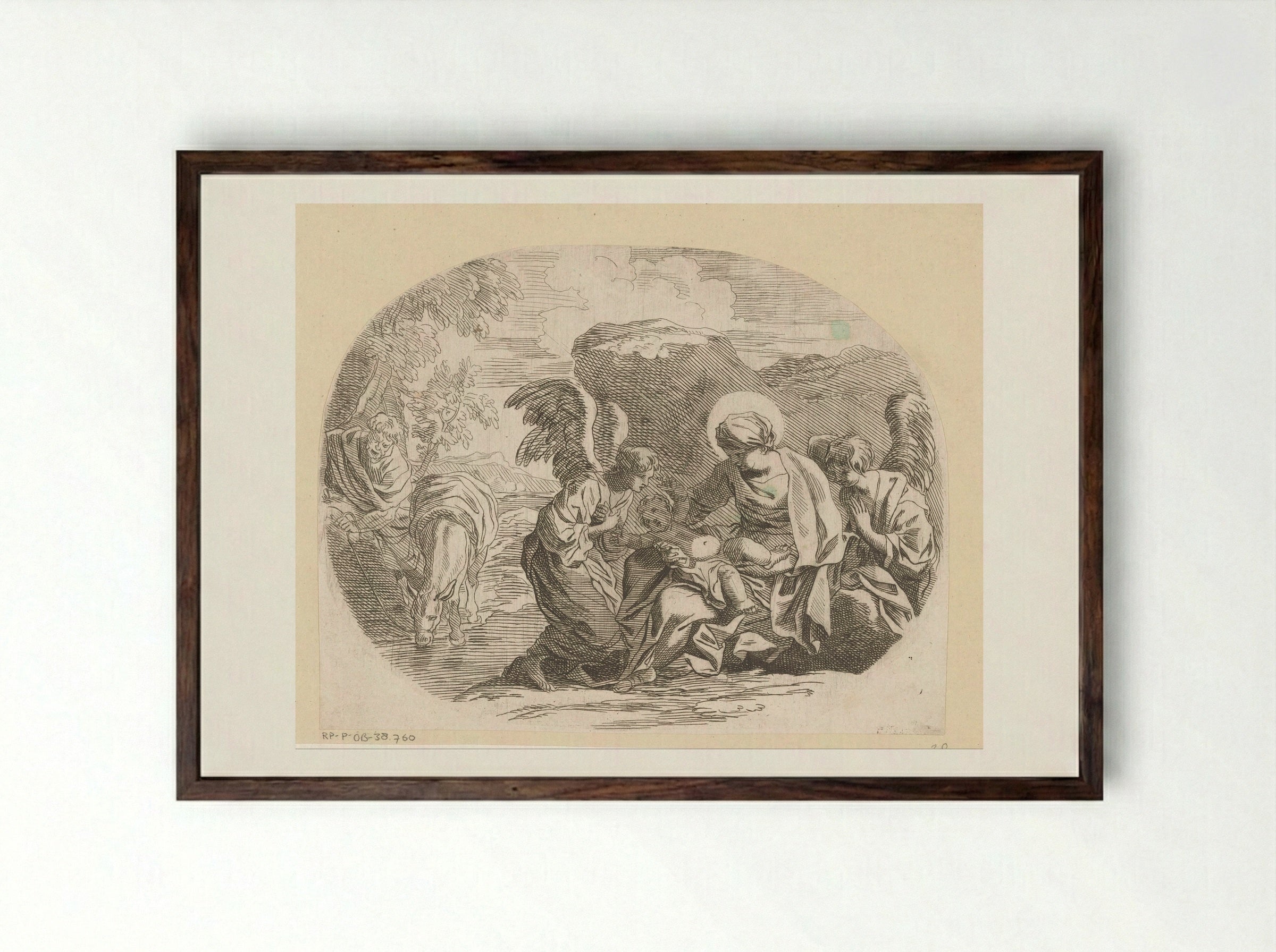 Rest on the Flight into Egypt - Sébastien Bourdon - Framed Print Dark Wood