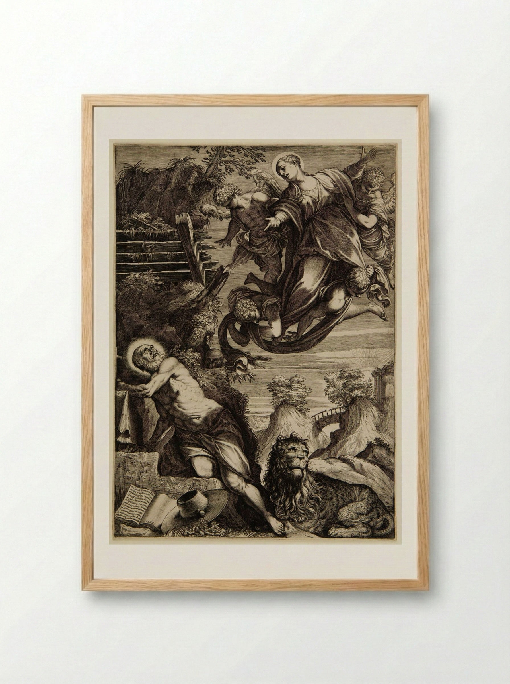 The Virgin Appearing to Saint Jerome - Agostino Carracci - Framed Print Wood