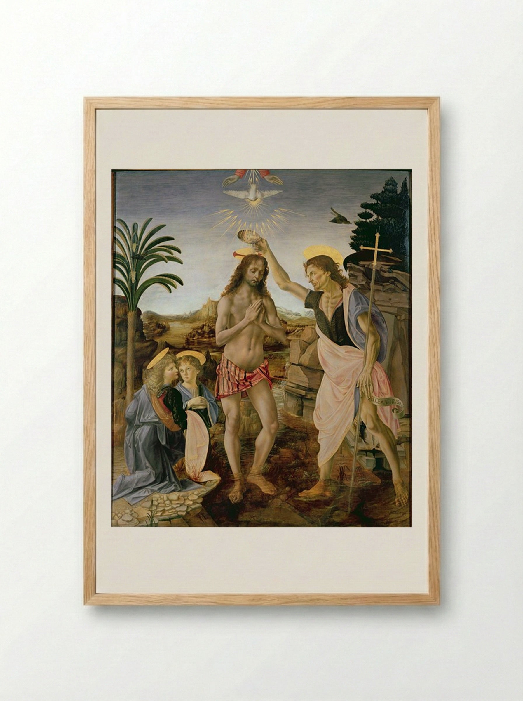 The Baptism of Christ - Andrea del Verrocchio and Leonardo da Vinci - Framed Print Wood
