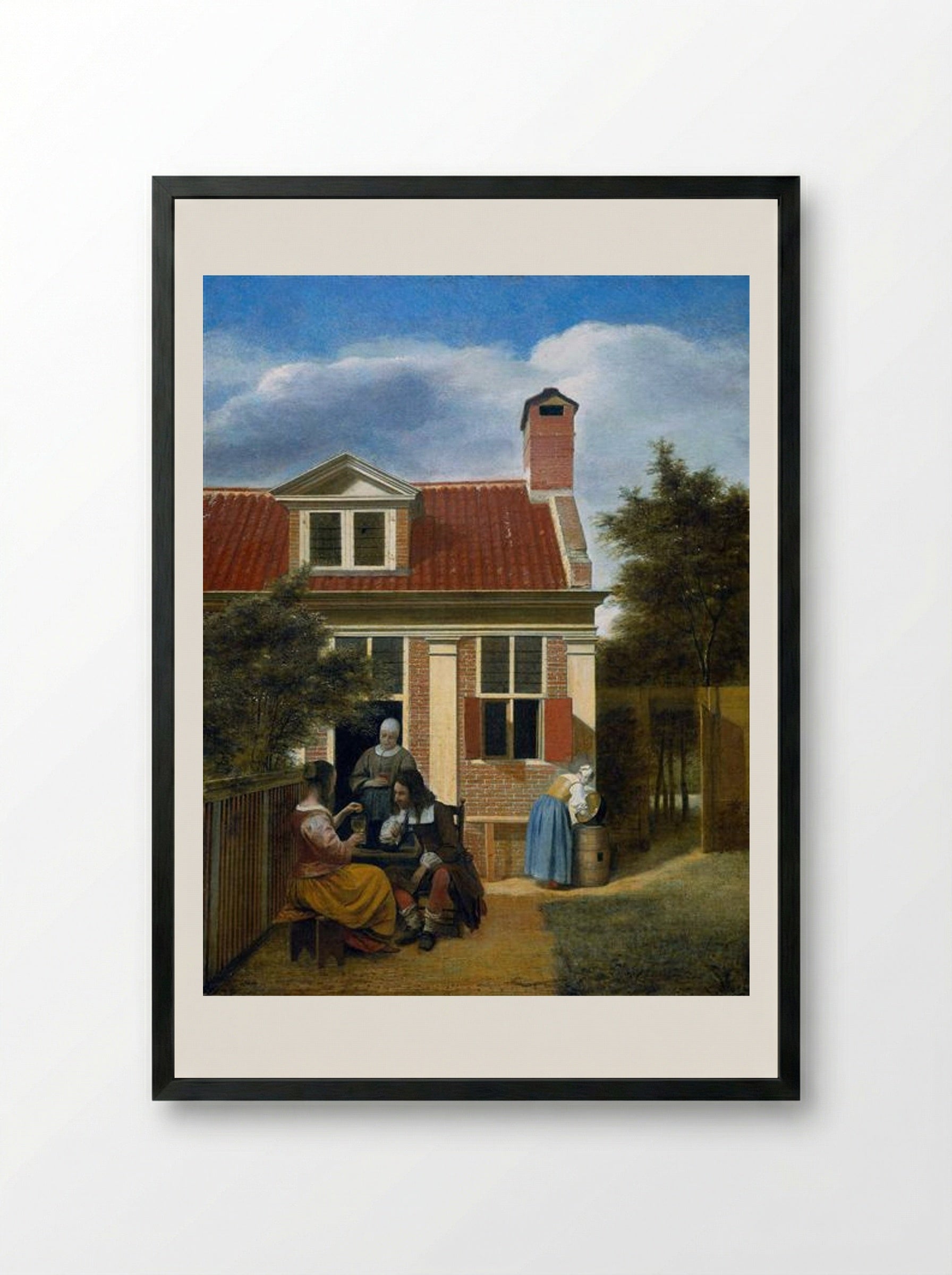 Company in a Garden - Pieter de Hooch - Framed Print Black
