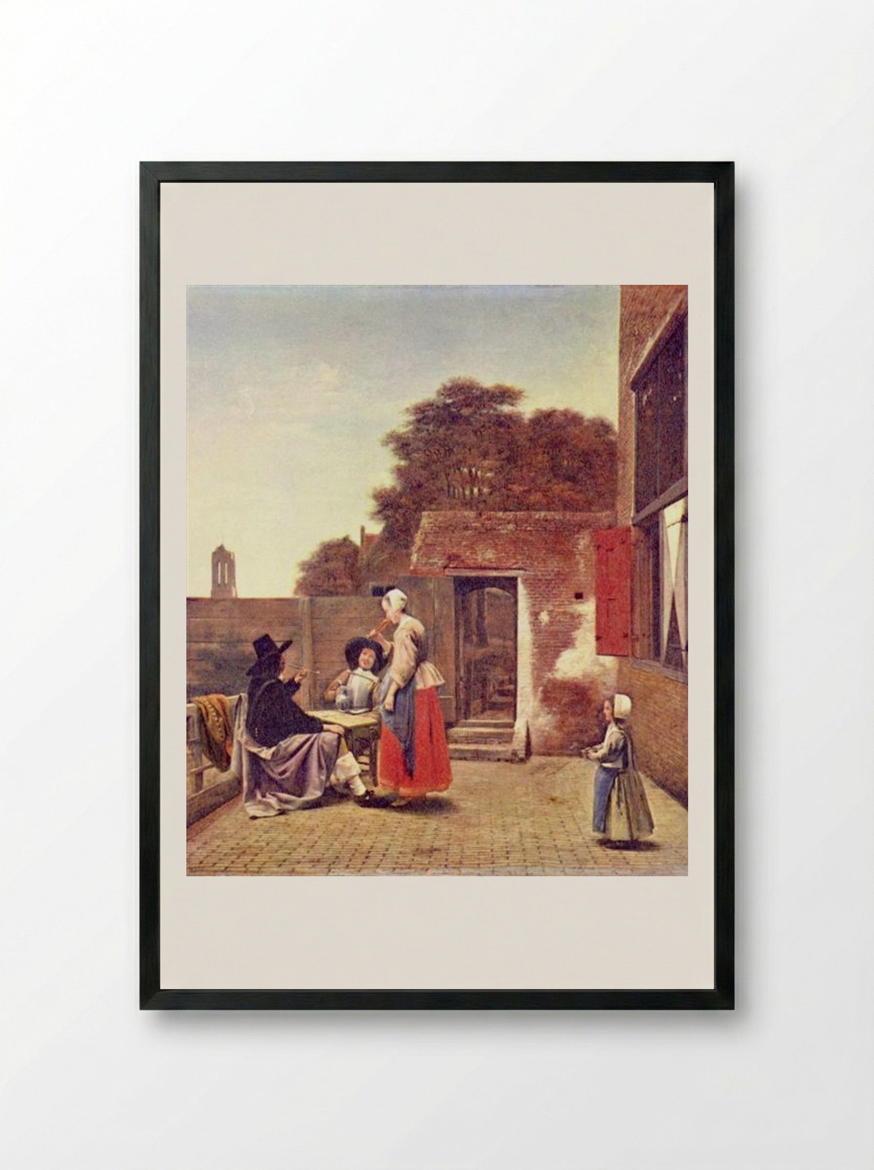 A Dutch Courtyard - Pieter de Hooch - Framed Print Black