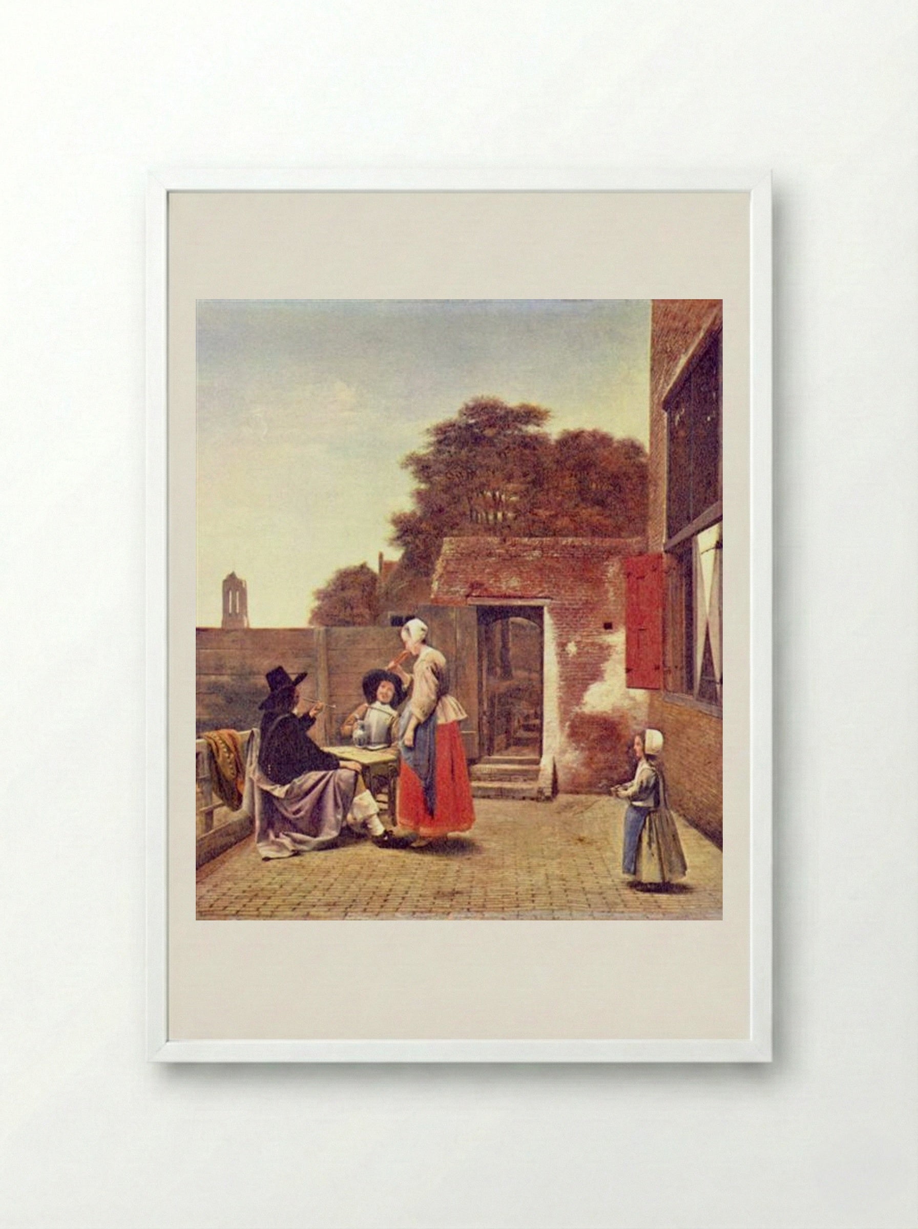 A Dutch Courtyard - Pieter de Hooch - Framed Print White