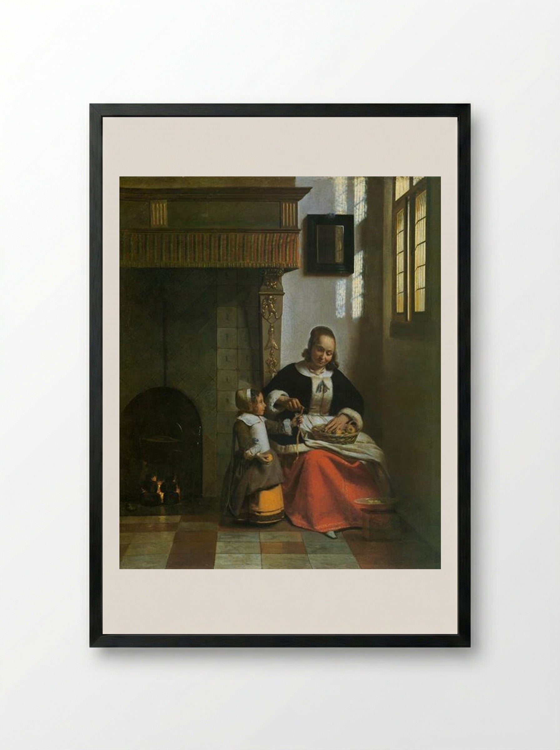 A Woman Peeling Apples - Pieter de Hooch - Framed Print Black